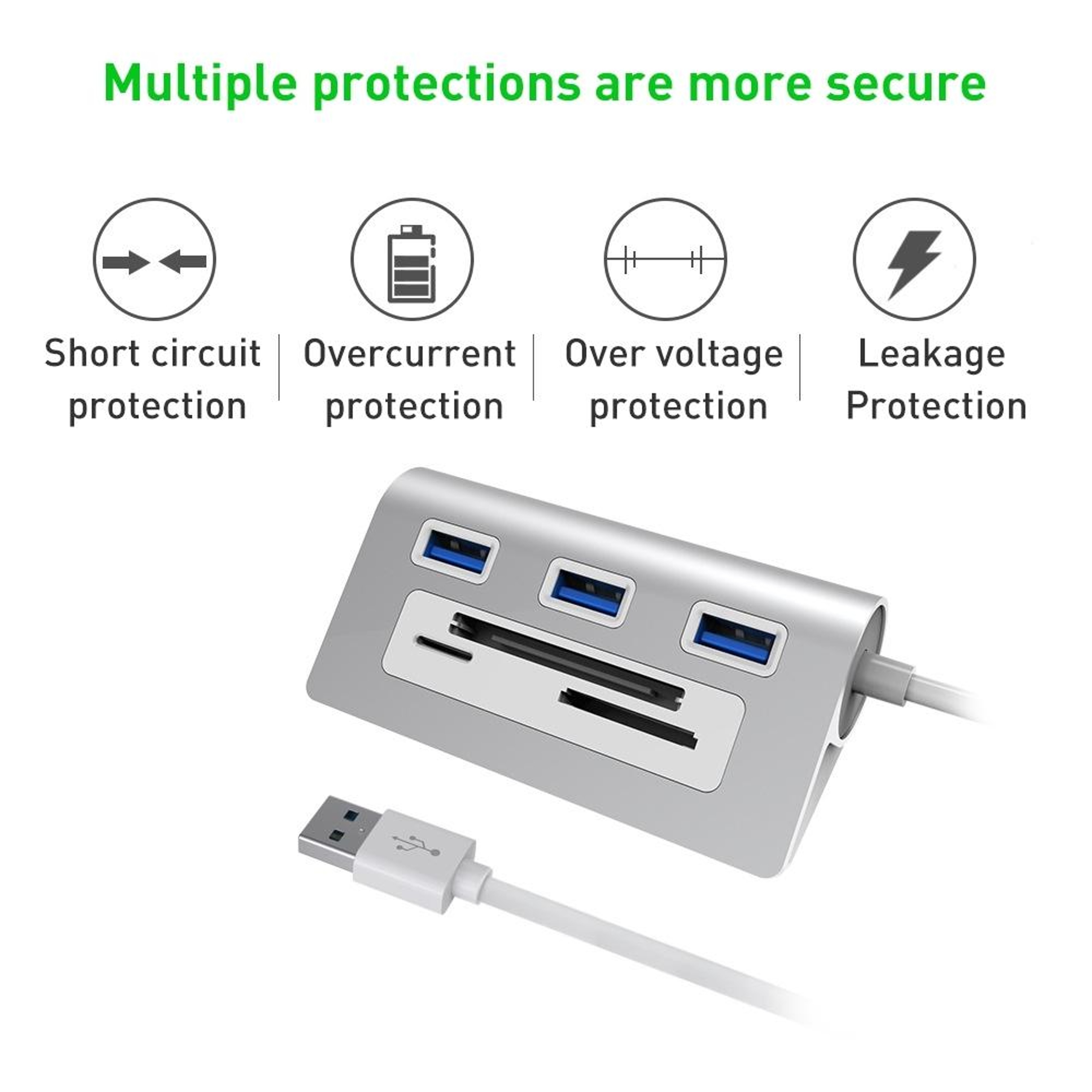 Rocketek 6-in-1 USB 3.0 Hub & Multi Card Reader for SD, TF & CF Memory Cards – view 4