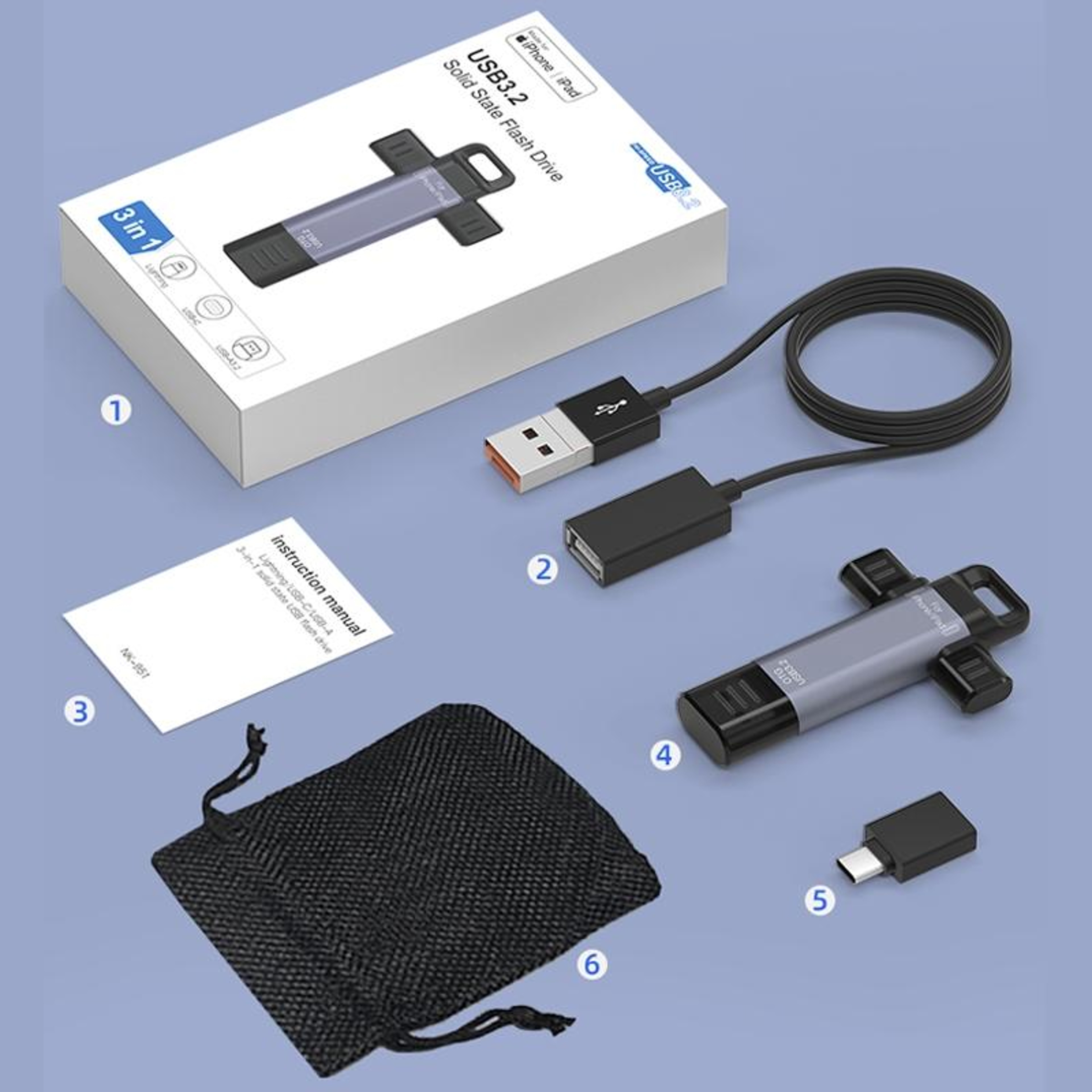 NK-951 3-in-1 USB 3.2 Flash Drive with Type-C & Lightning OTG Storage – view 8