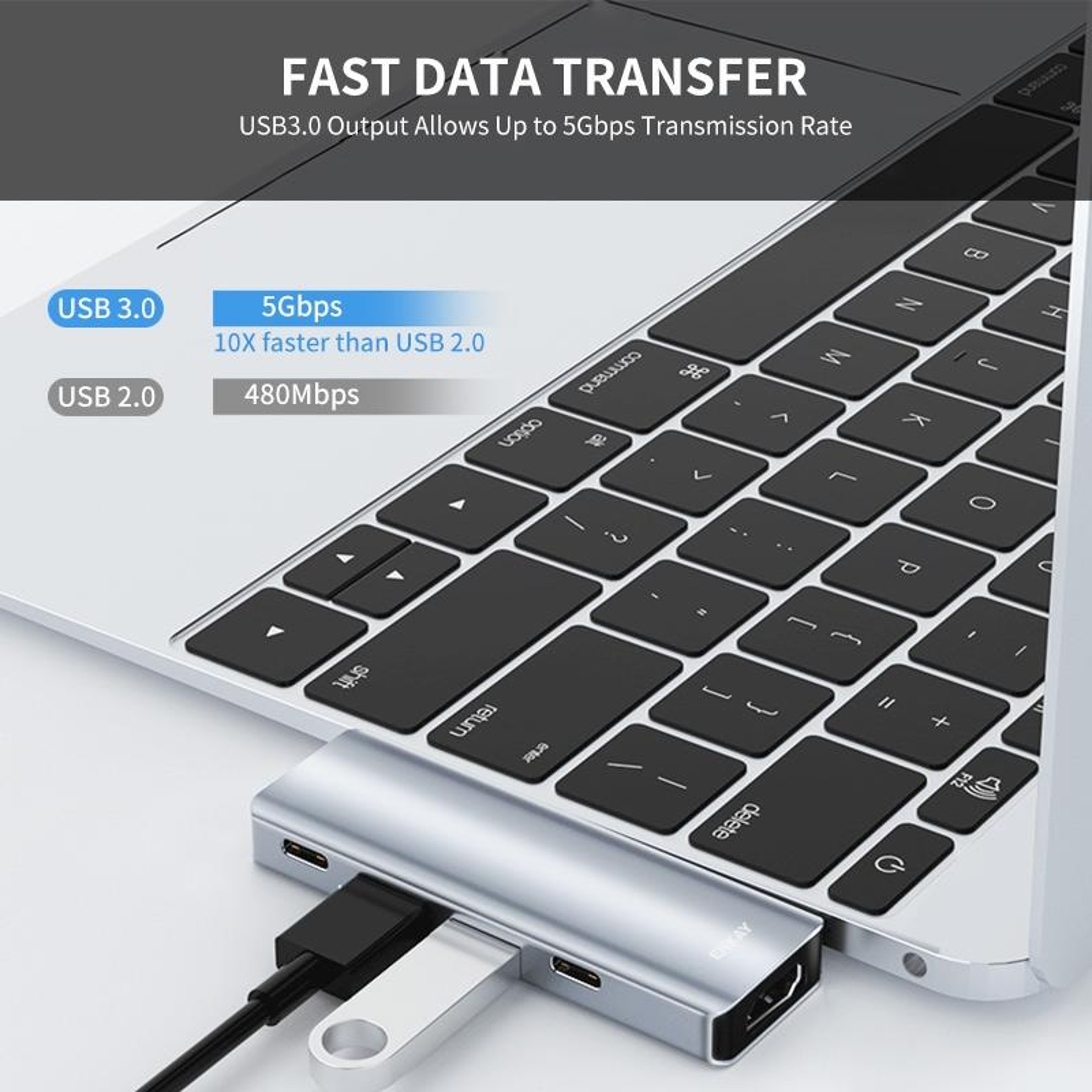 ENKAY 5-in-2 USB-C Hub with 4K HDMI Adapter, USB 3.0 & 100W PD Charging Dock – view 4