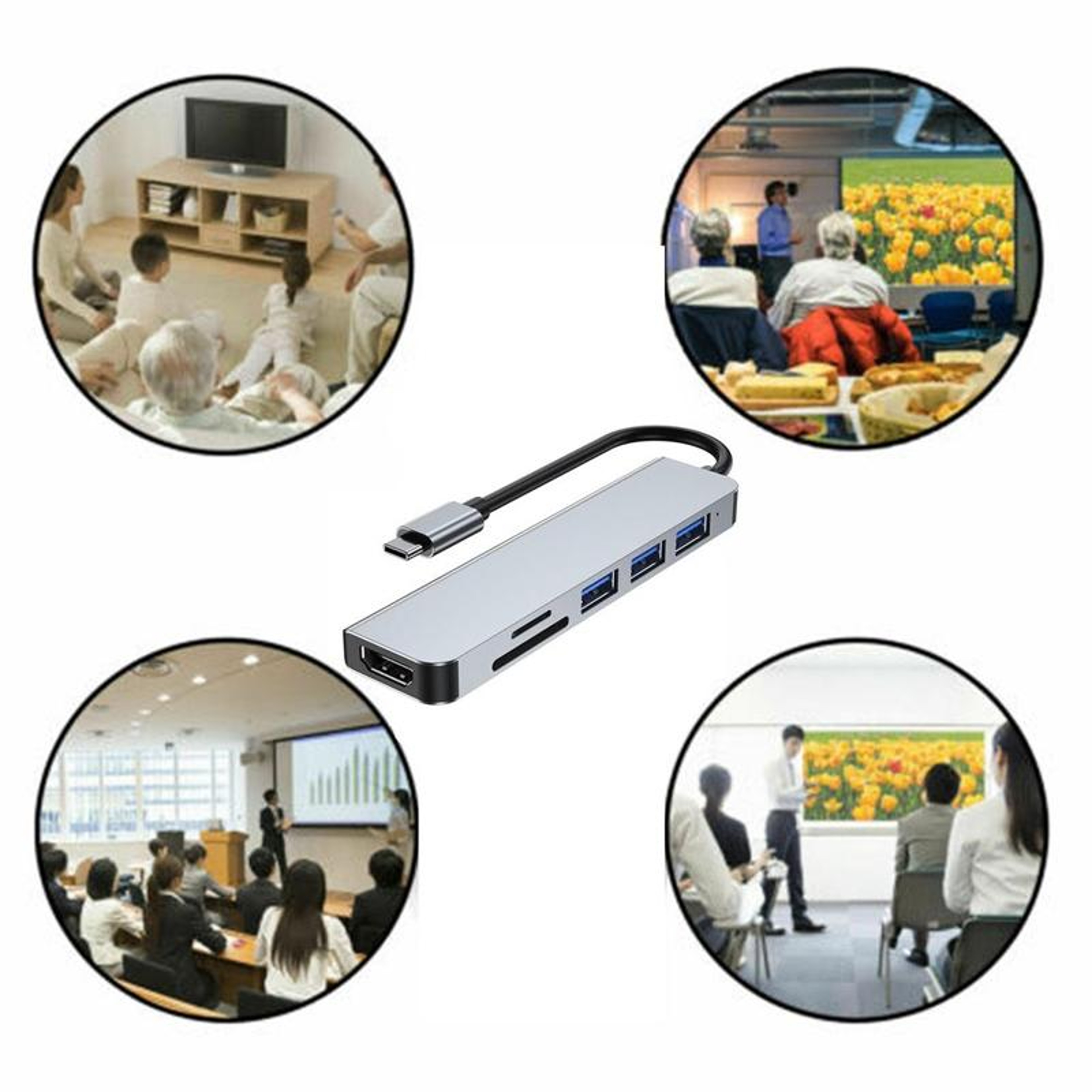 6 in 1 USB C Hub with HDMI, 3 USB Ports, SD TF Card Reader & 100W PD Charging Dock – view 5