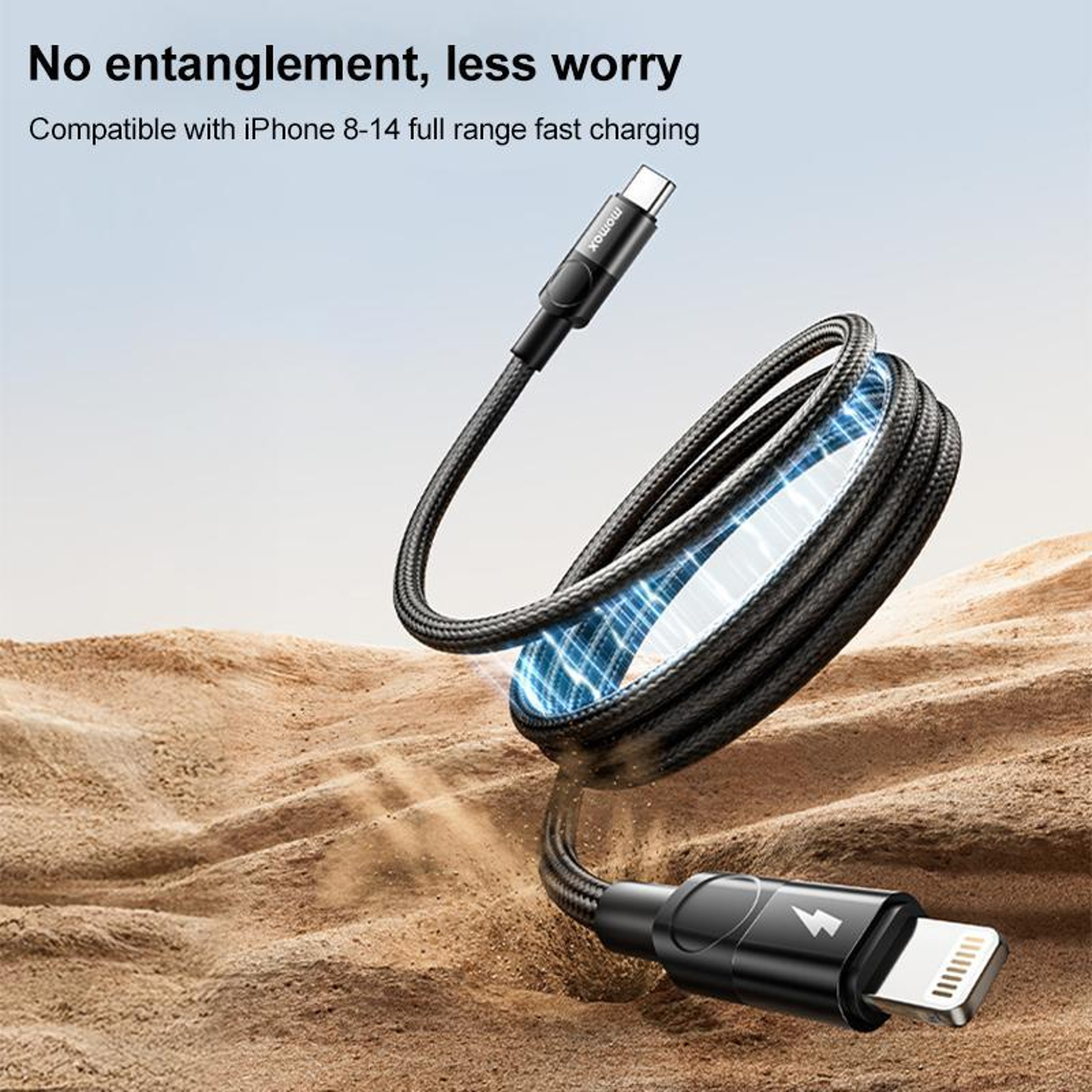 MOMAX Mag Link 60W USB C to Lightning cable MFi Magnetic Braided Fast Charging Cable 1M – view 2
