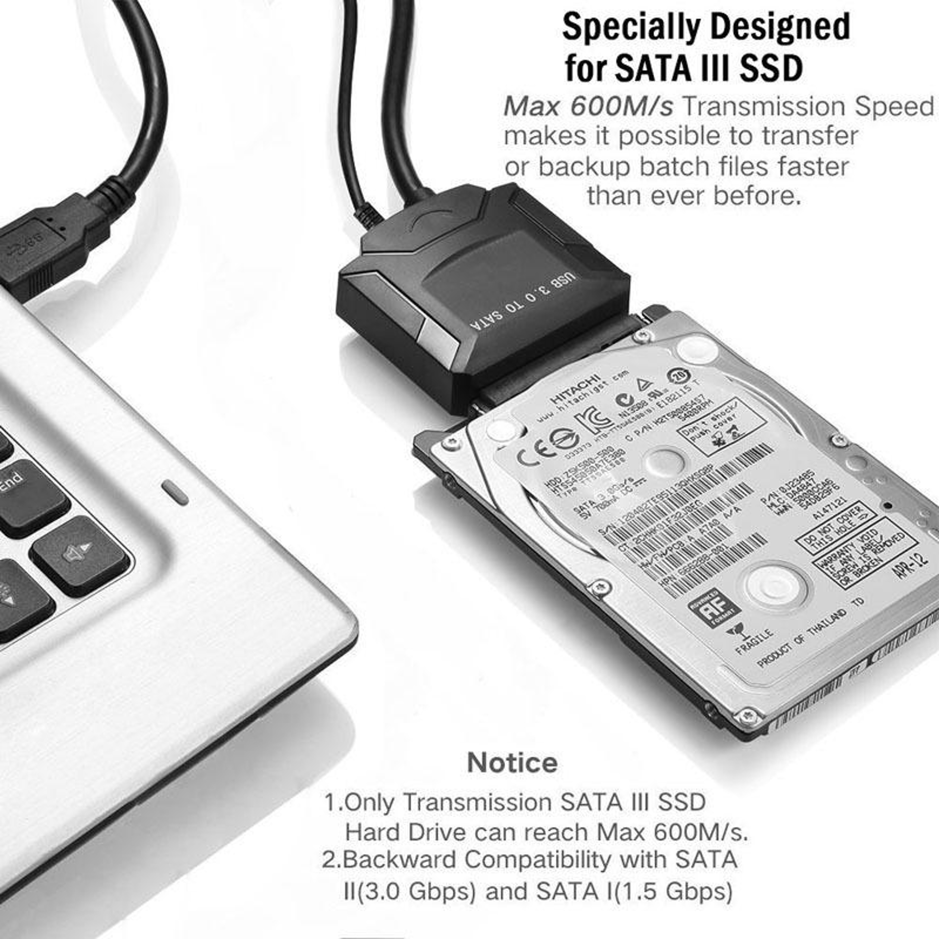 USB 3.0 SATA to USB adapter Cable for 2.5" & 3.5" HDD SSD External Hard Drive Converter – view 4