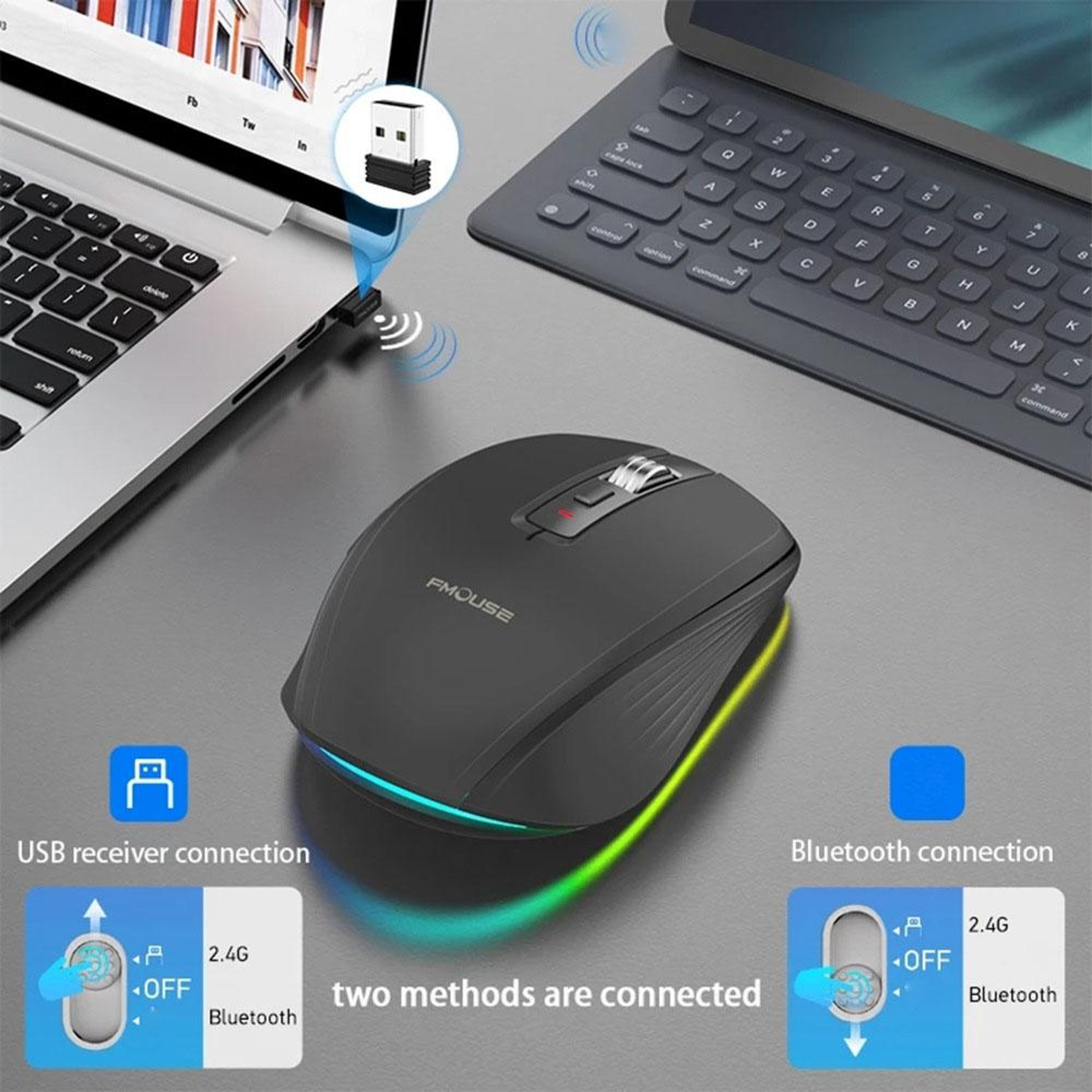 HXSJ M303 Wireless Mouse Dual Mode Bluetooth Mouse Rechargeable Silent 2400 DPI – view 8