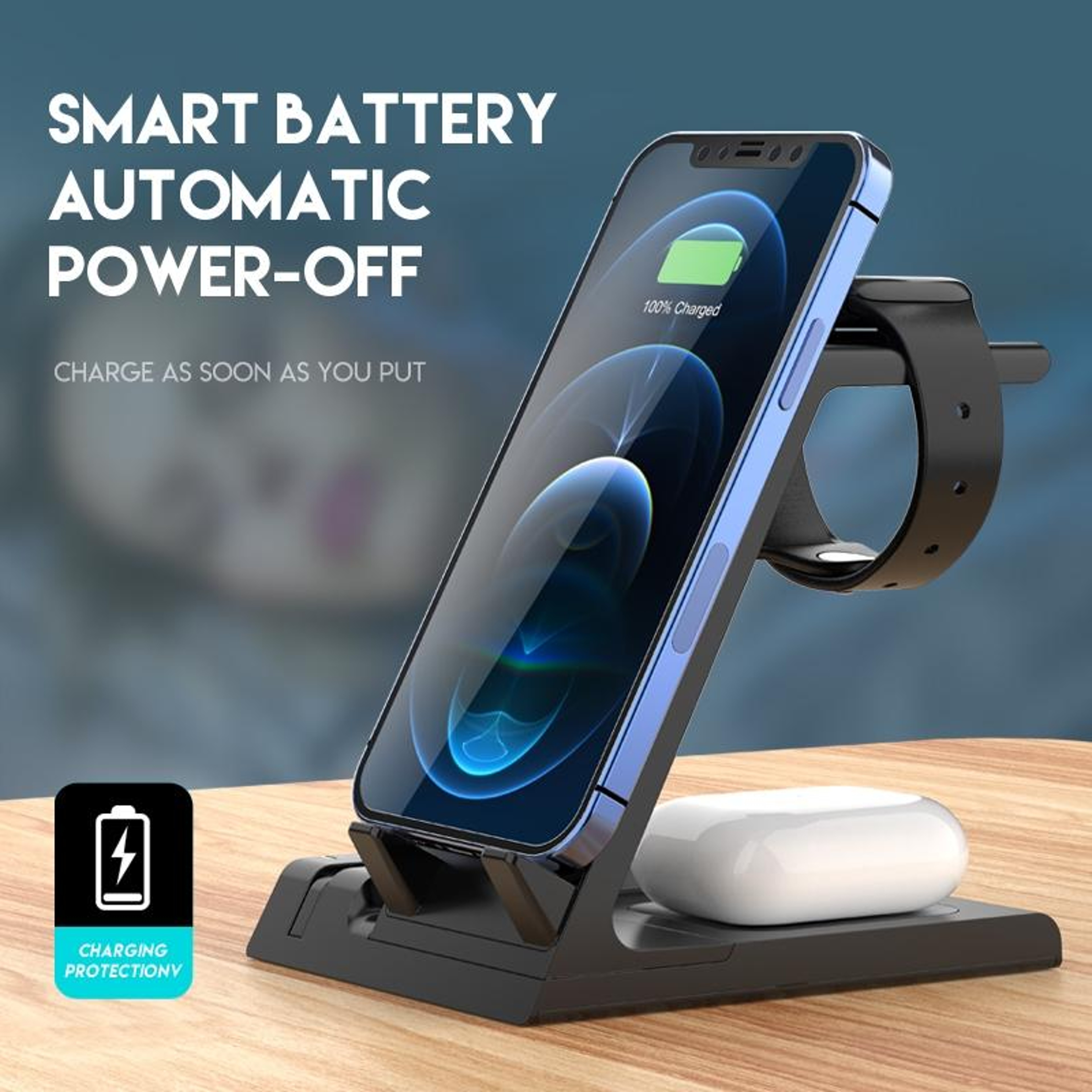 D2 6 in 1 Wireless Charging Station 15W Fast Wireless Charger Stand for Phone Watch and Earbuds – view 3