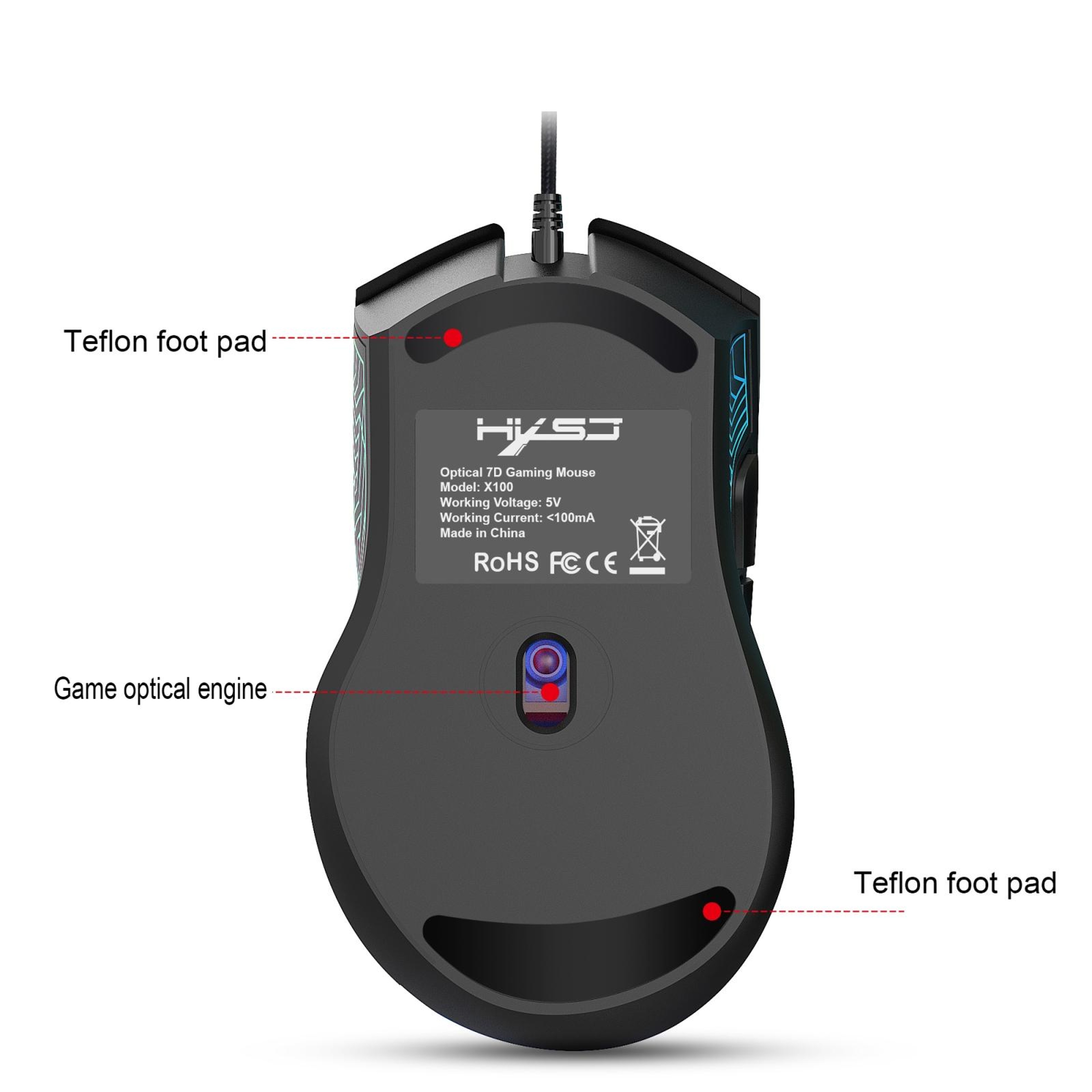 HXSJ X100 Wired Gaming Mouse 3600 DPI Gaming Mouse with 7 Buttons RGB LED – view 4