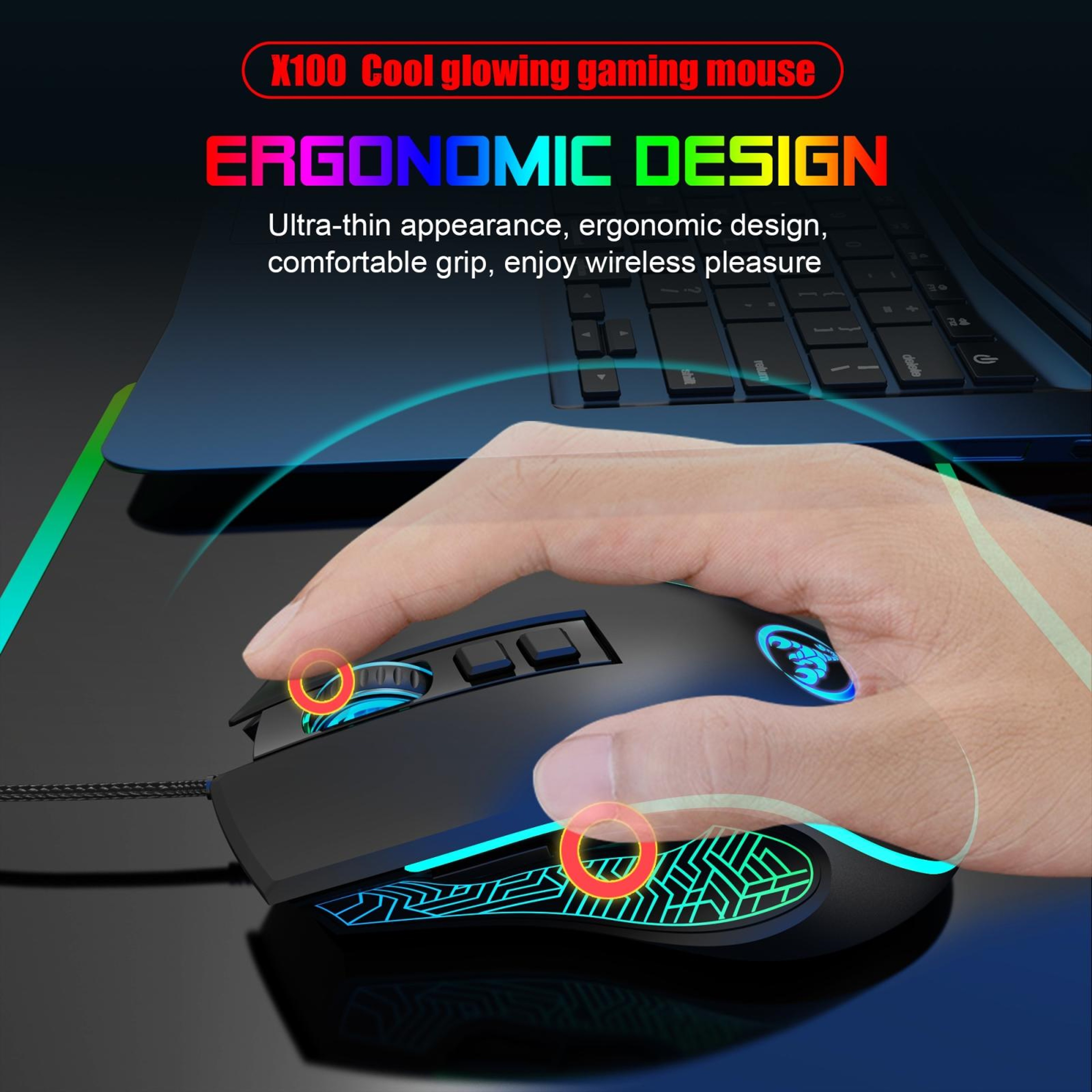 HXSJ X100 Wired Gaming Mouse 3600 DPI Gaming Mouse with 7 Buttons RGB LED – view 6