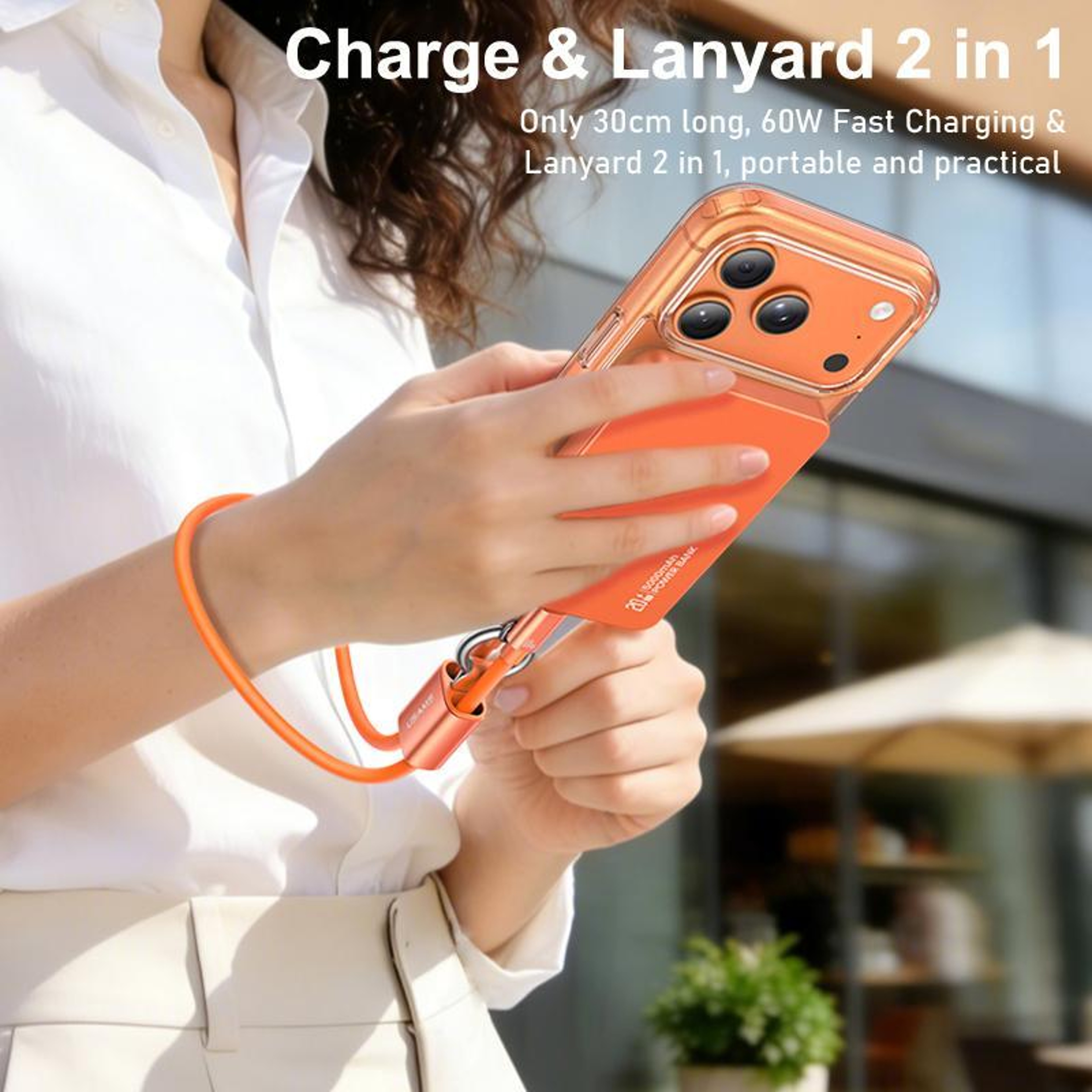 USAMS SJ784 U97 60W USB C Cable 30cm USB C to USB C Cable with Lanyard Fast Charging – view 3