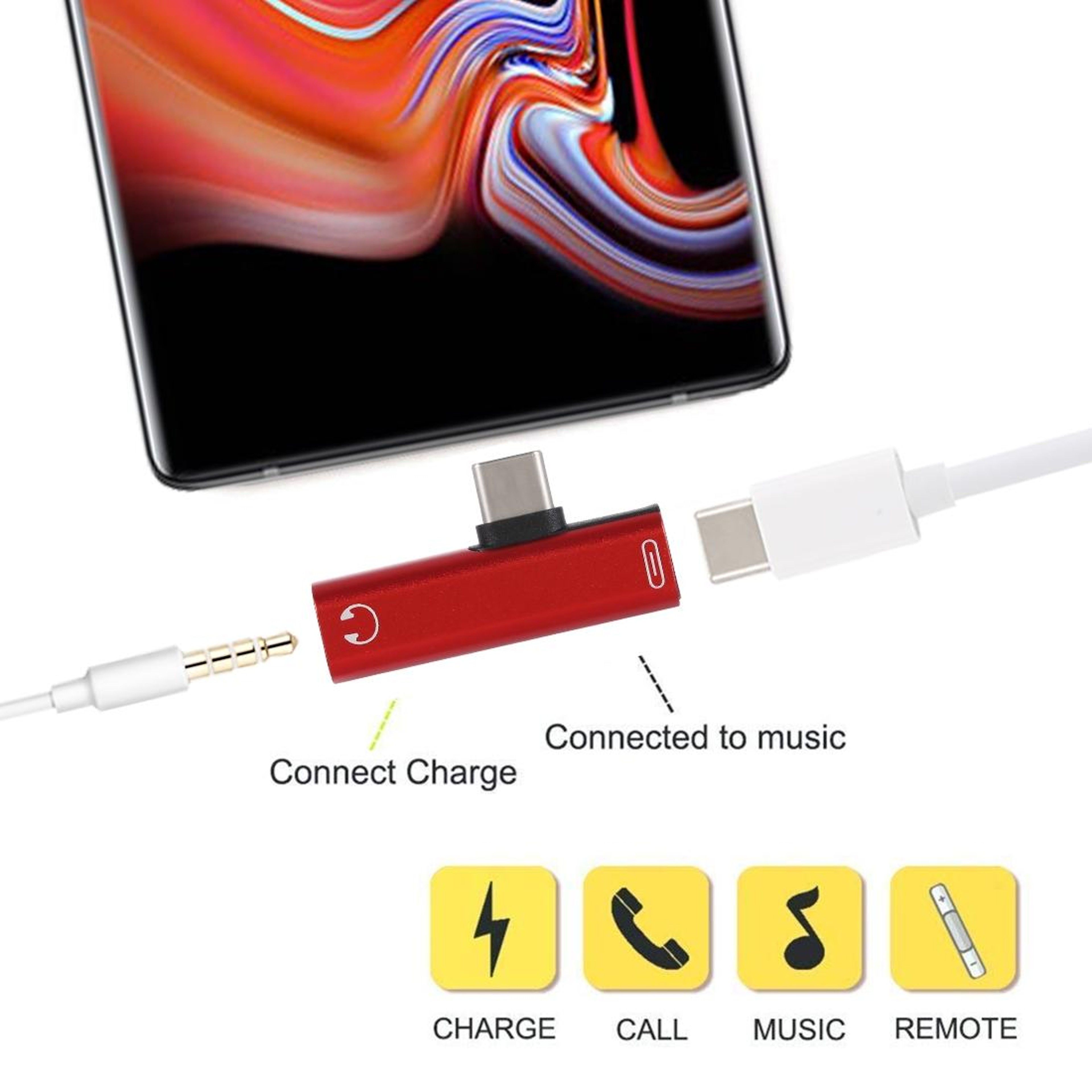 2 in 1 USB C to 3.5mm Adapter with Type C Charging Port Fast Charge Audio Splitter – view 5