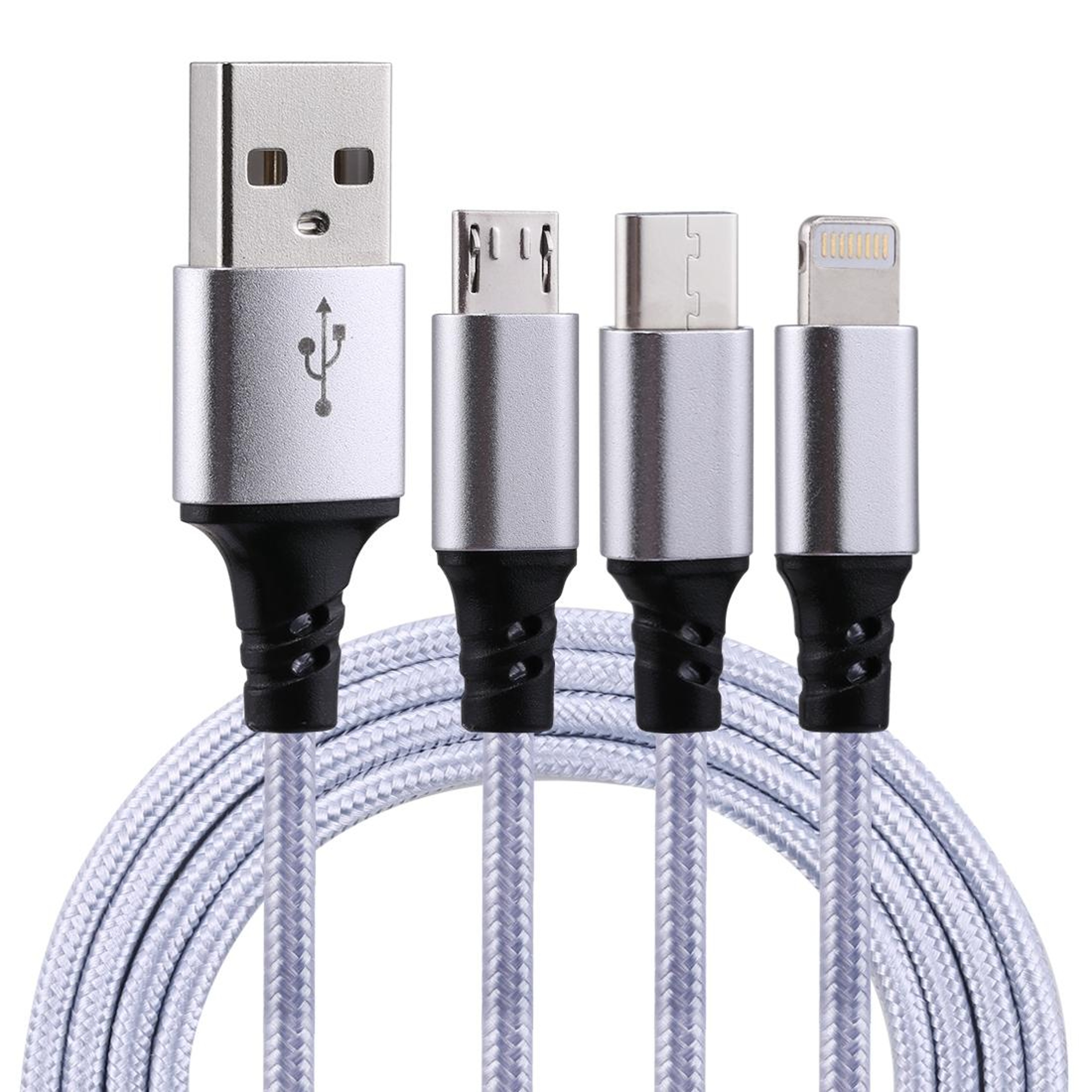 3 in 1 USB Charging Cable 2A Nylon Braided Multi Charging Cable for iPhone USB C Type C and Micro USB – view 6