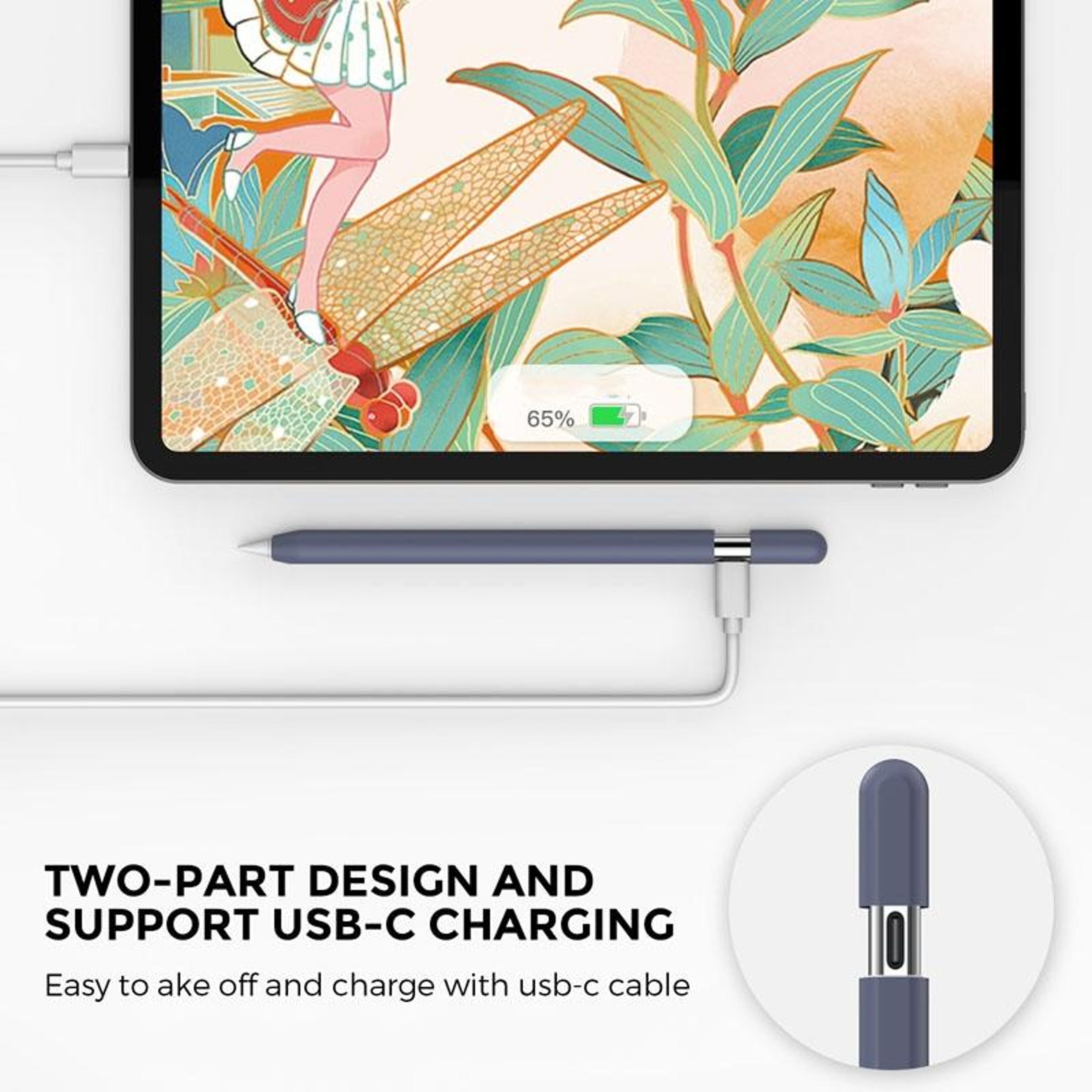 AhaStyle Silicone Apple Pencil USB C case Protective Cover with Anti Roll Design – view 5