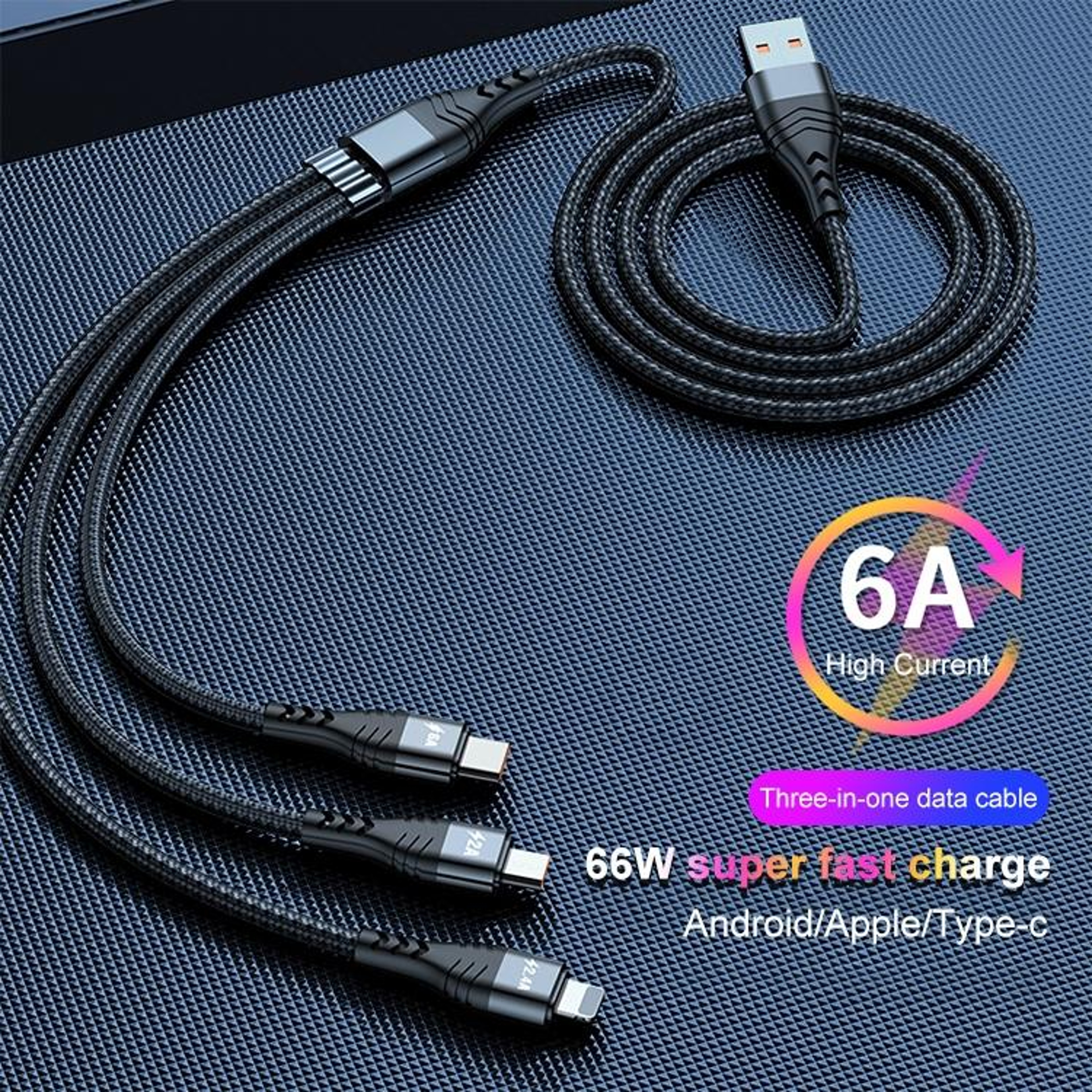ADC-138 3 in 1 Charging Cable 66W Fast Charging Braided USB C Lightning Micro USB Cable 1.2M – view 2