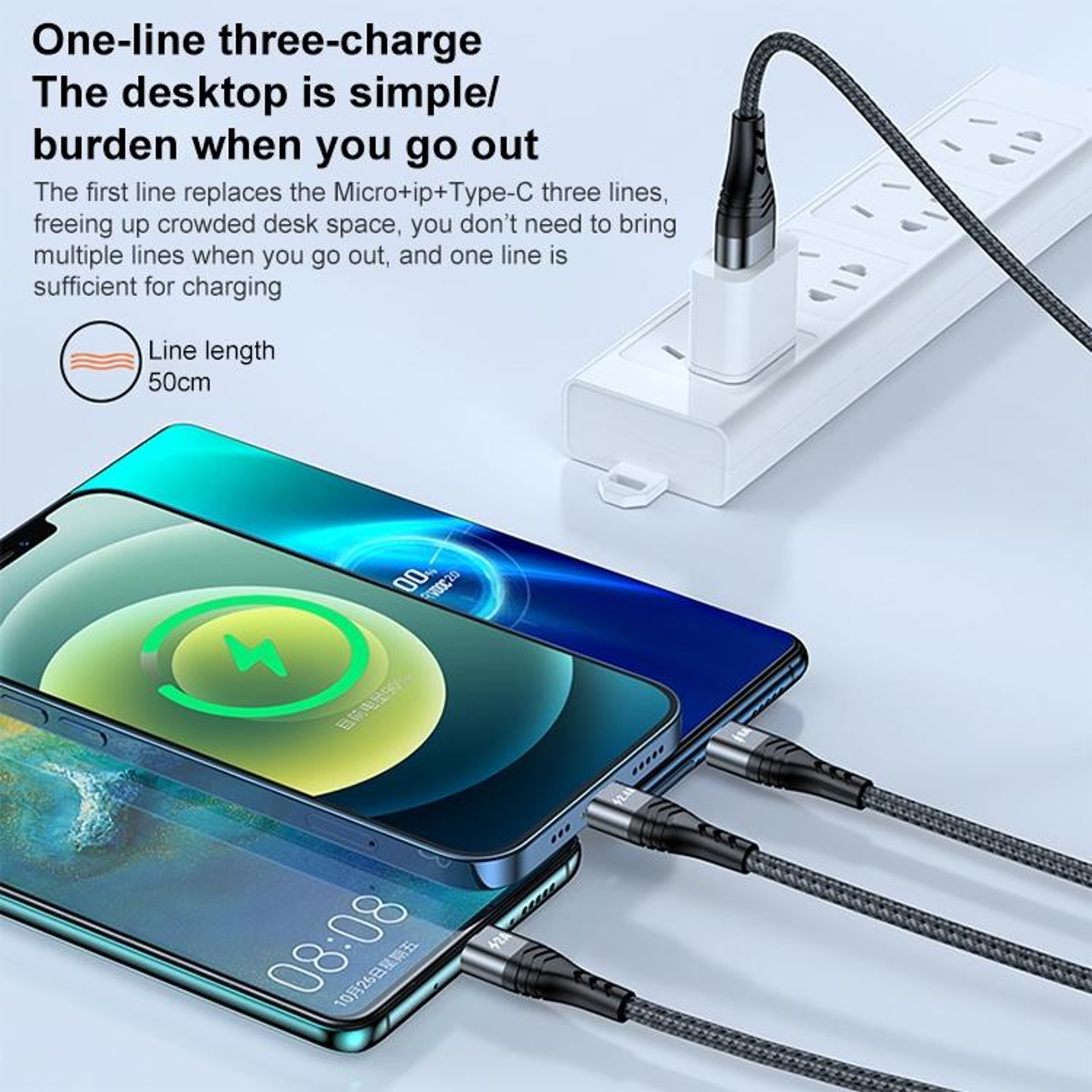 ADC-138 3 in 1 Charging Cable 66W Fast Charging Braided USB C Lightning Micro USB Cable 1.2M – view 3