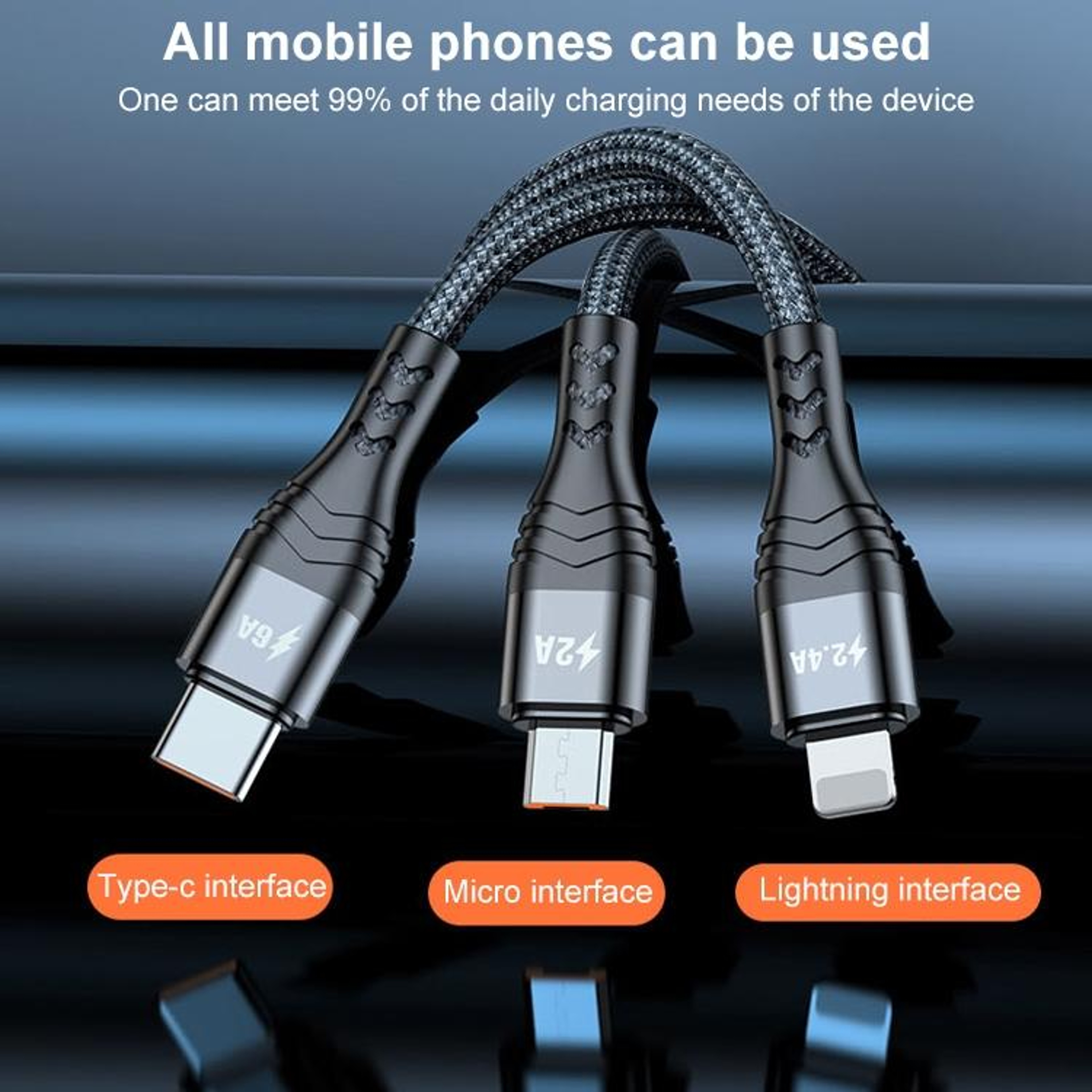 ADC-138 3 in 1 Charging Cable 66W Fast Charging Braided USB C Lightning Micro USB Cable 1.2M – view 6