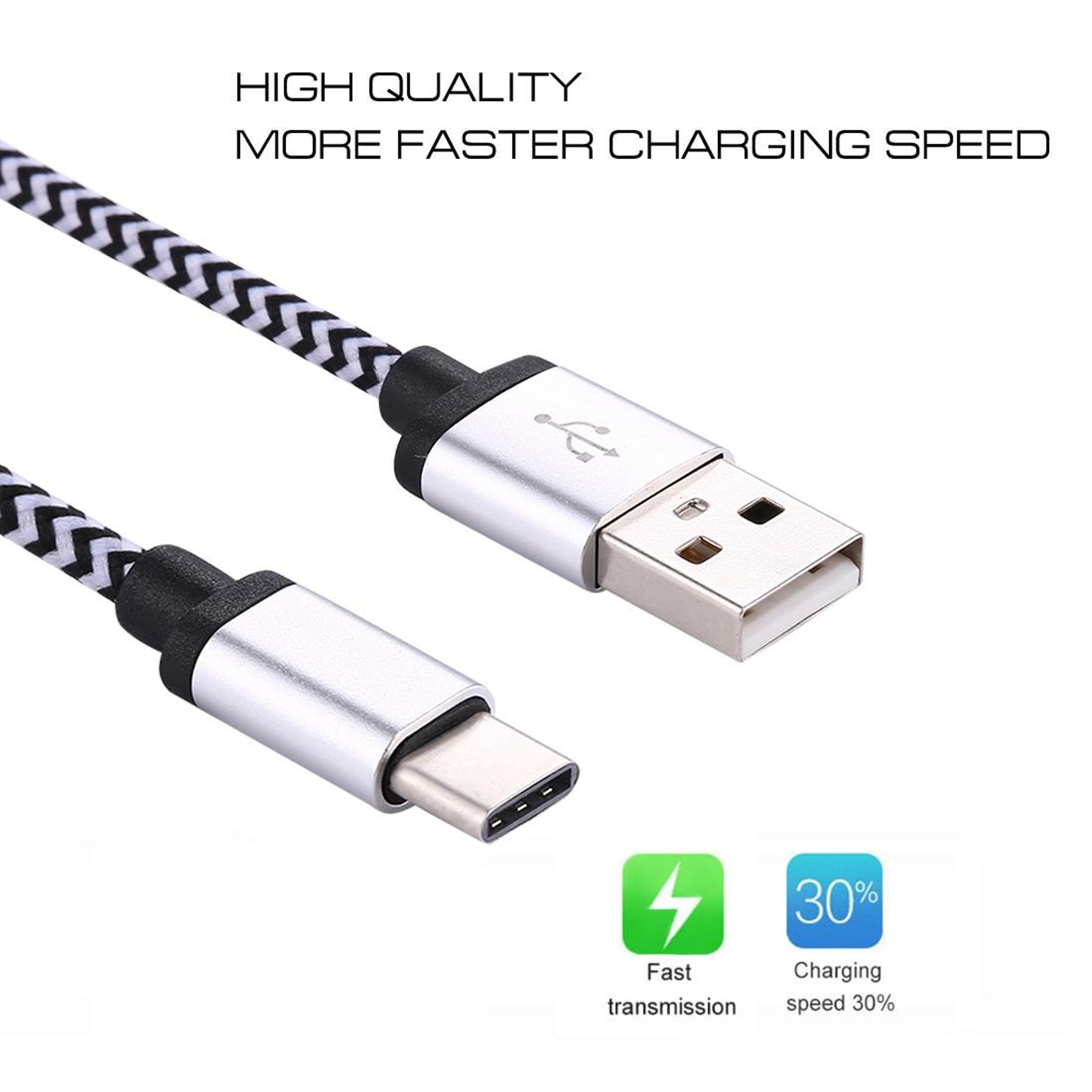 1m USBC Charging Cable Woven TypeC Data Sync Cable With Durable Metal Connectors 3