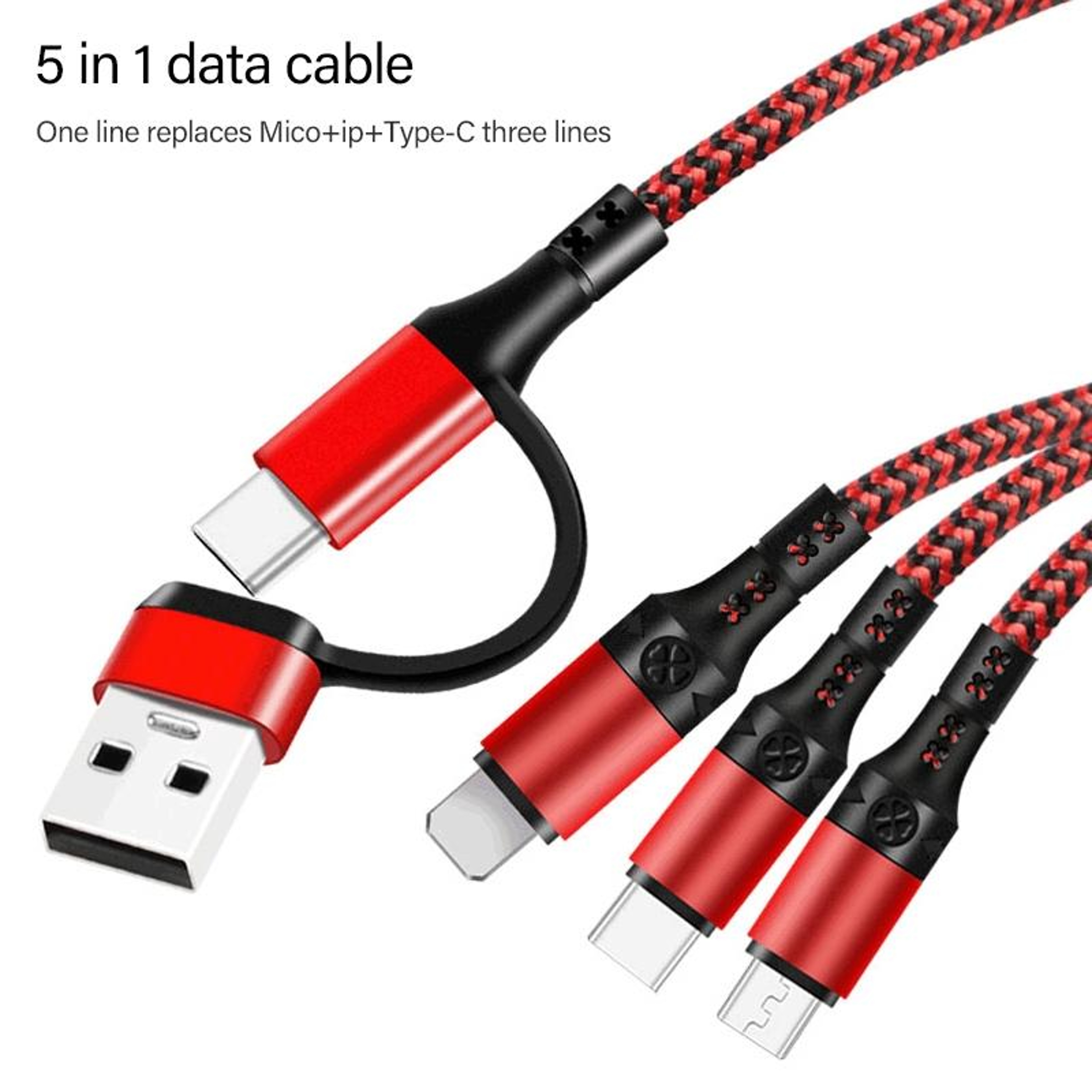 5 in 1 Charging Cable 3A Fast Multi Charging Cable with USB C Lightning Micro USB Braided 1.2M – view 4
