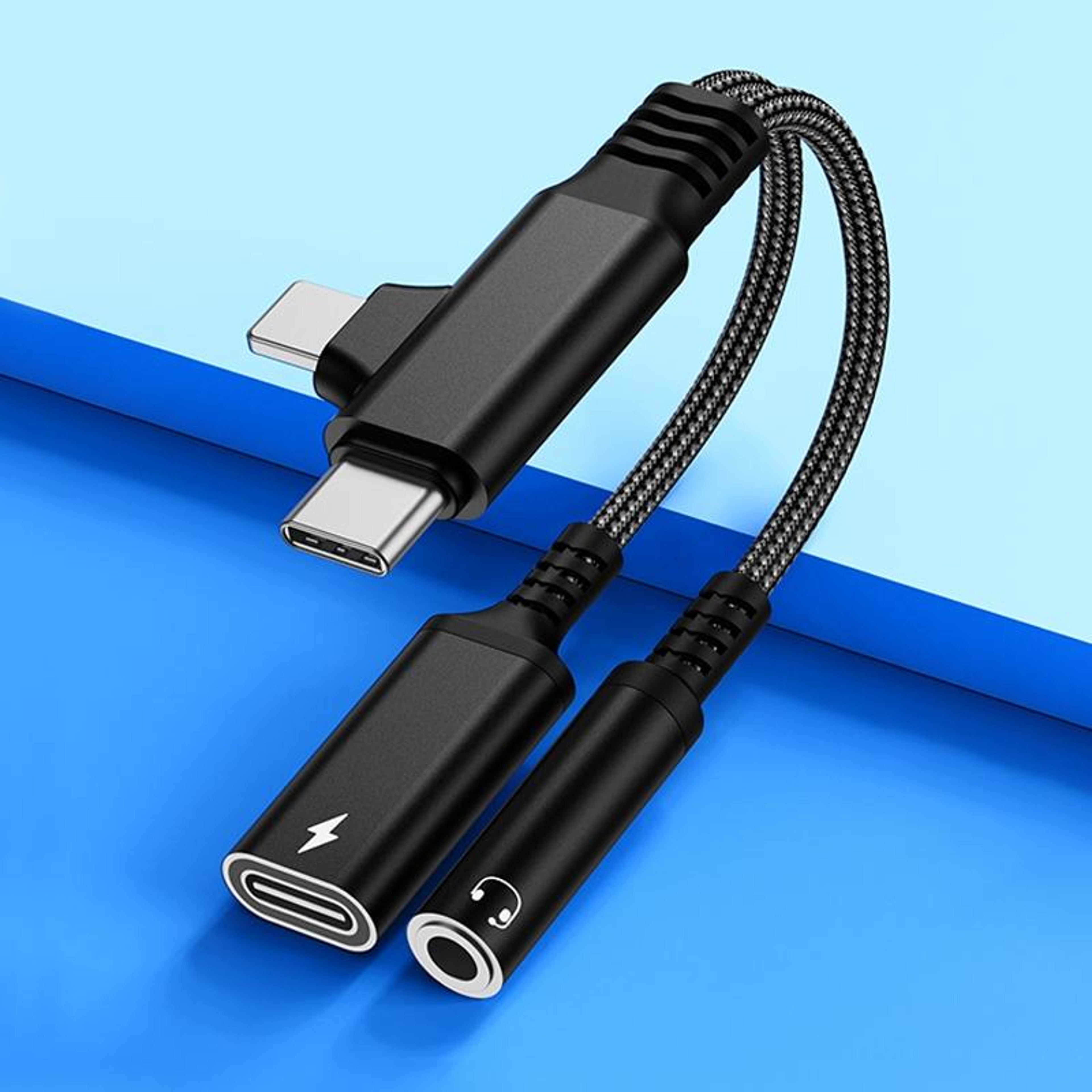 4 in 1 USB C Audio Adapter with 3.5mm AUX Lightning and Type C Charging Cable – view 1