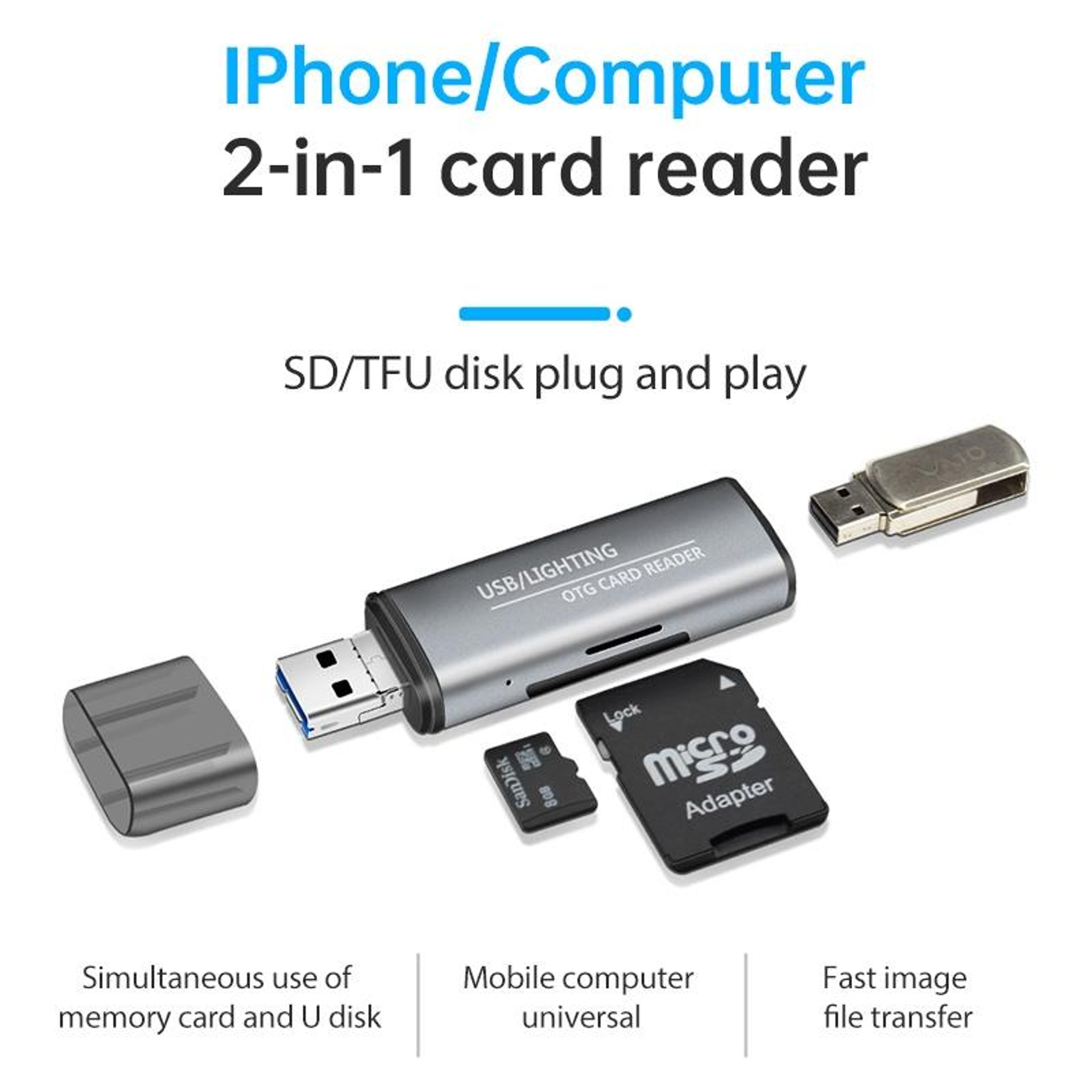 2 in 1 Lightning SD Card Reader USB OTG Memory Card Reader for iPhone iPad Mac and PC – view 7
