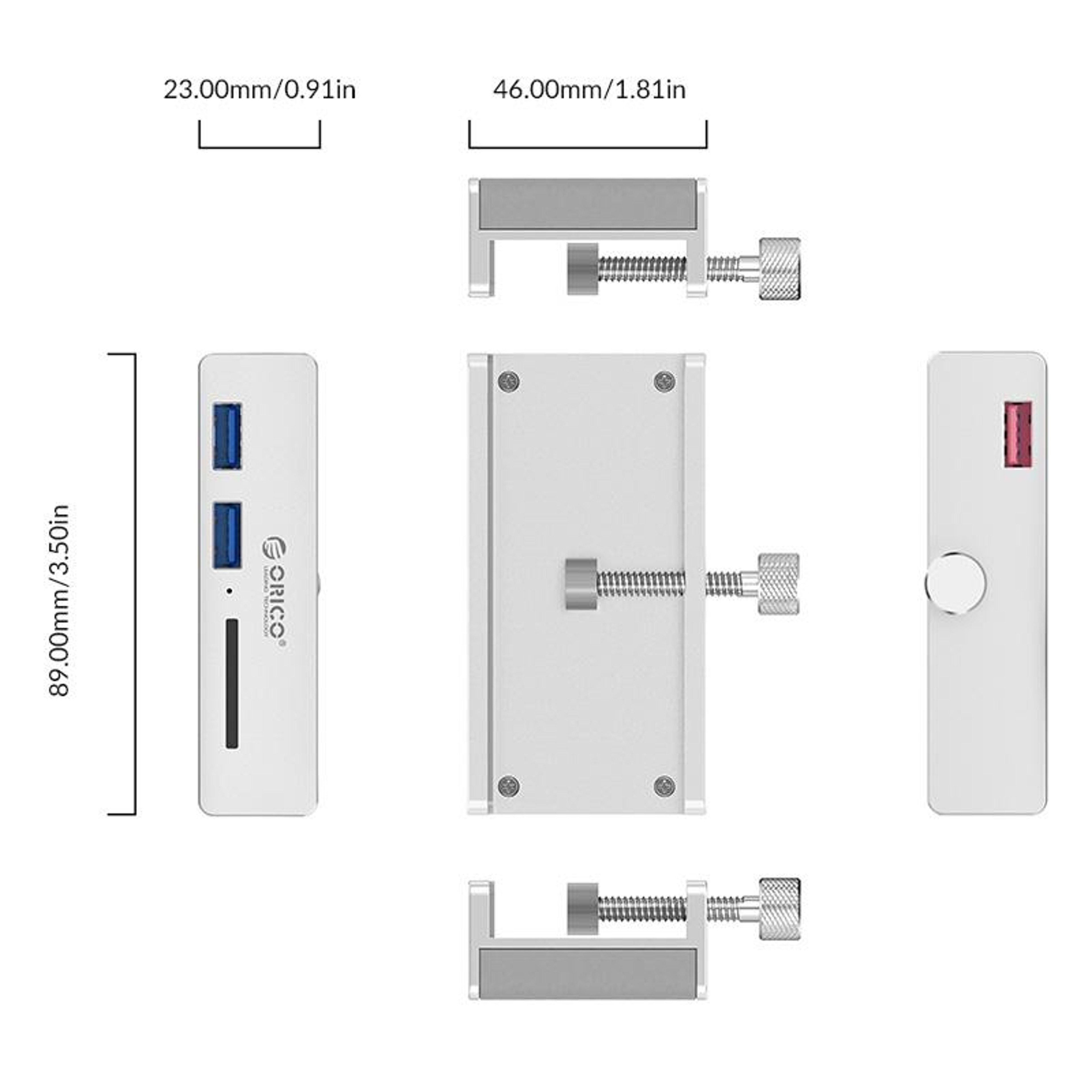 ORICO USB 3.0 Hub Clip On SD Card Reader with 2 USB Ports for Desktop and Laptop – view 6