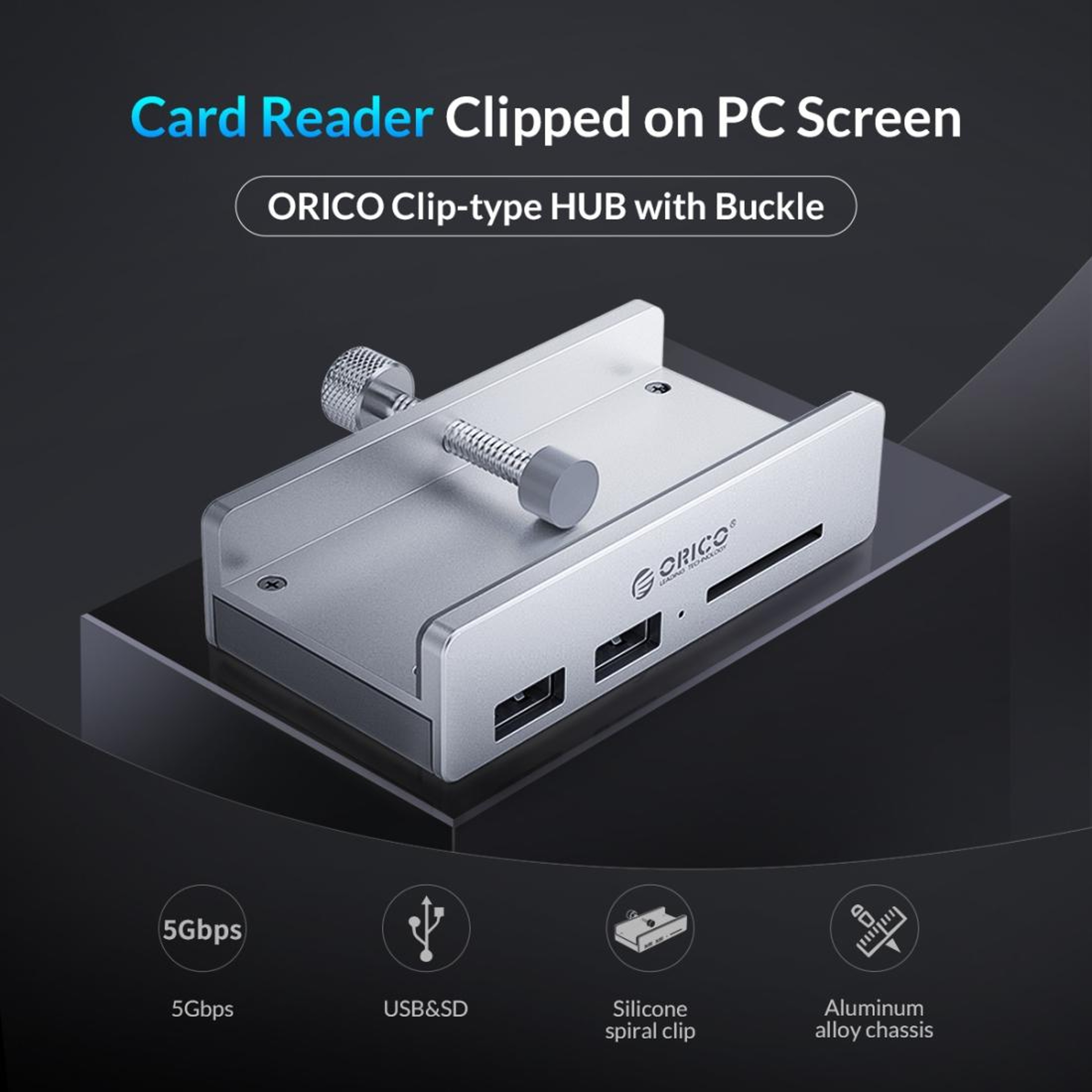 ORICO USB 3.0 Hub Clip On SD Card Reader with 2 USB Ports for Desktop and Laptop – view 7