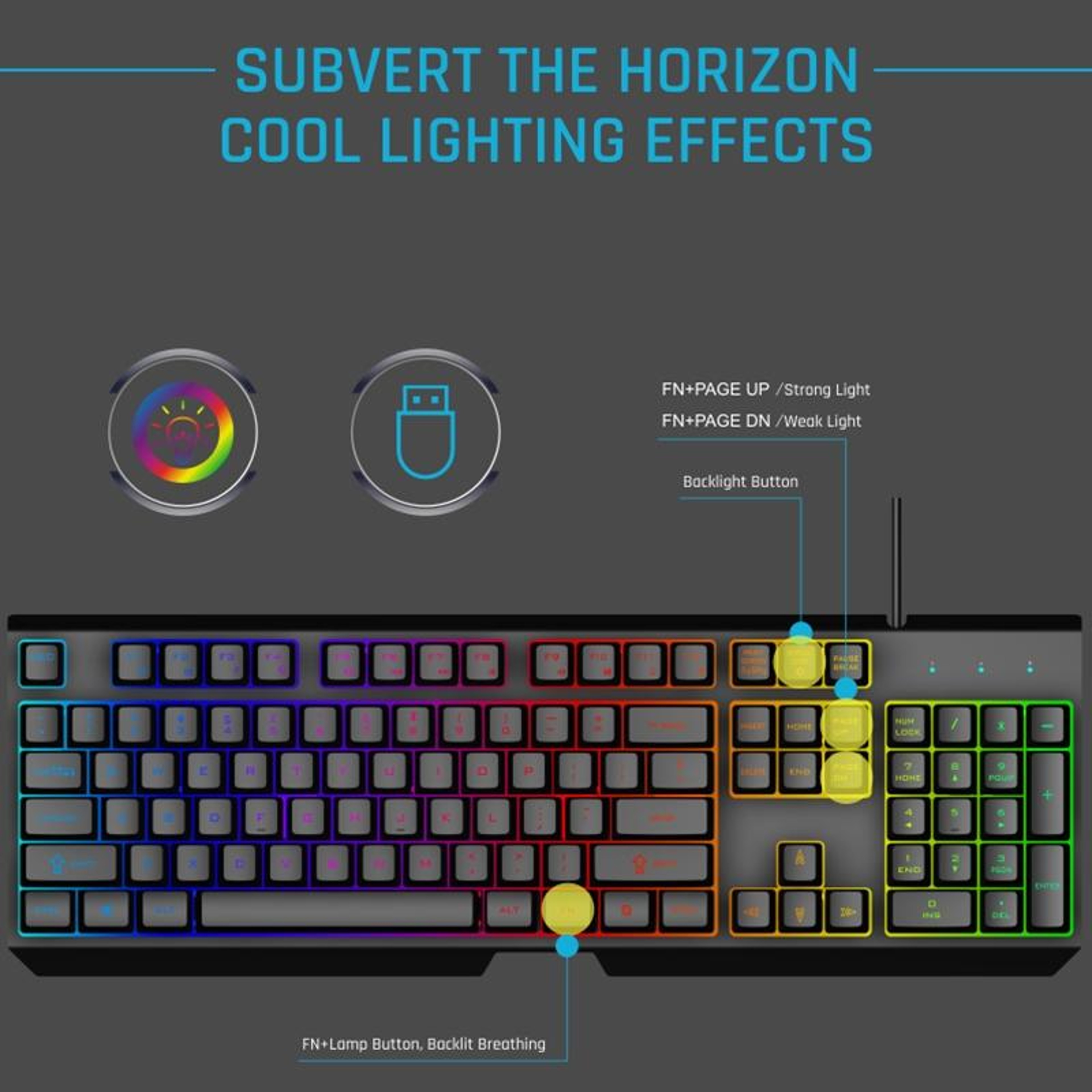 GK60 Gaming Keyboard 104 Key USB Keyboard with Durable Metal Panel – view 2