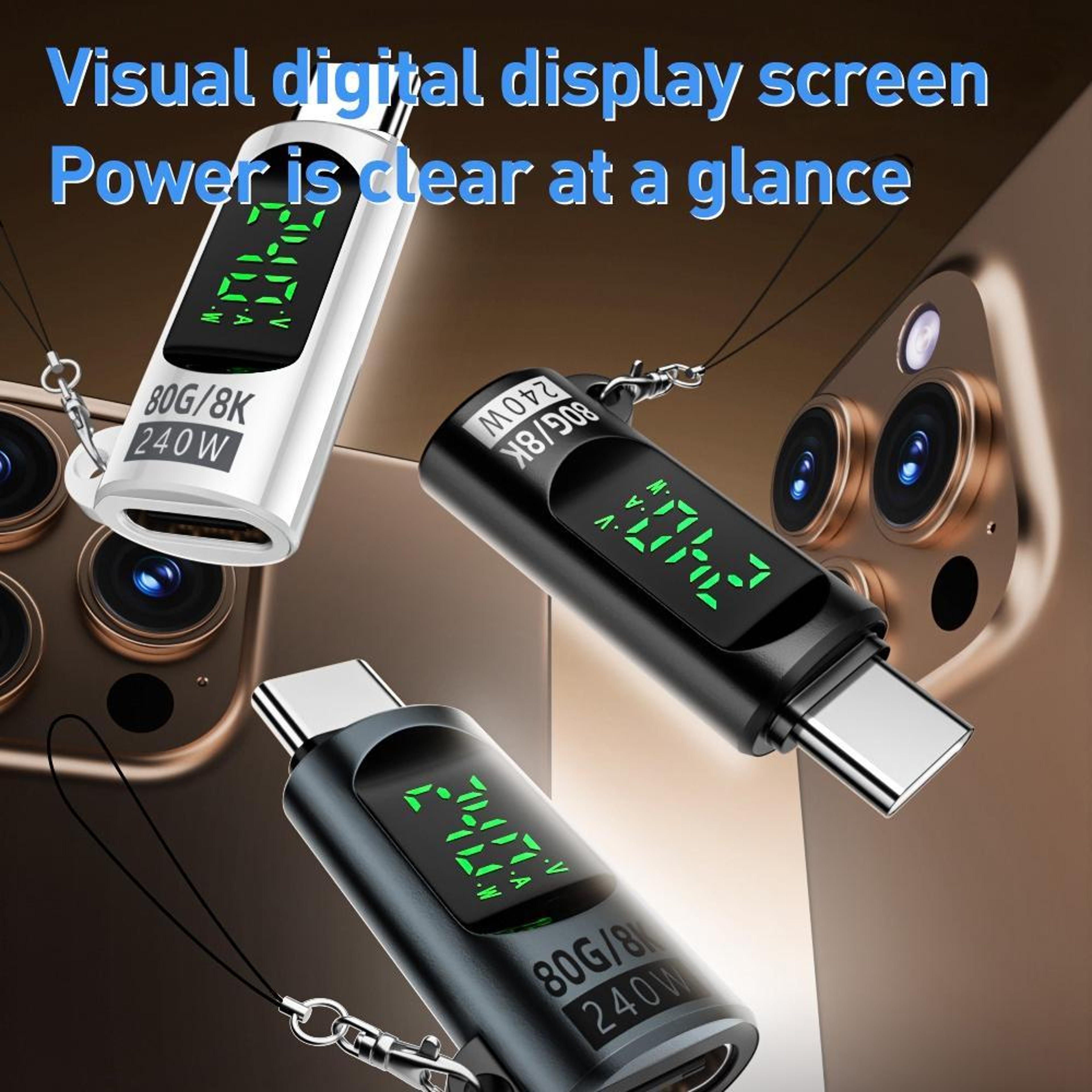 USB C 240W Adapter 80Gbps 8K Display USB C Extension Adapter with Digital Power Display – view 2