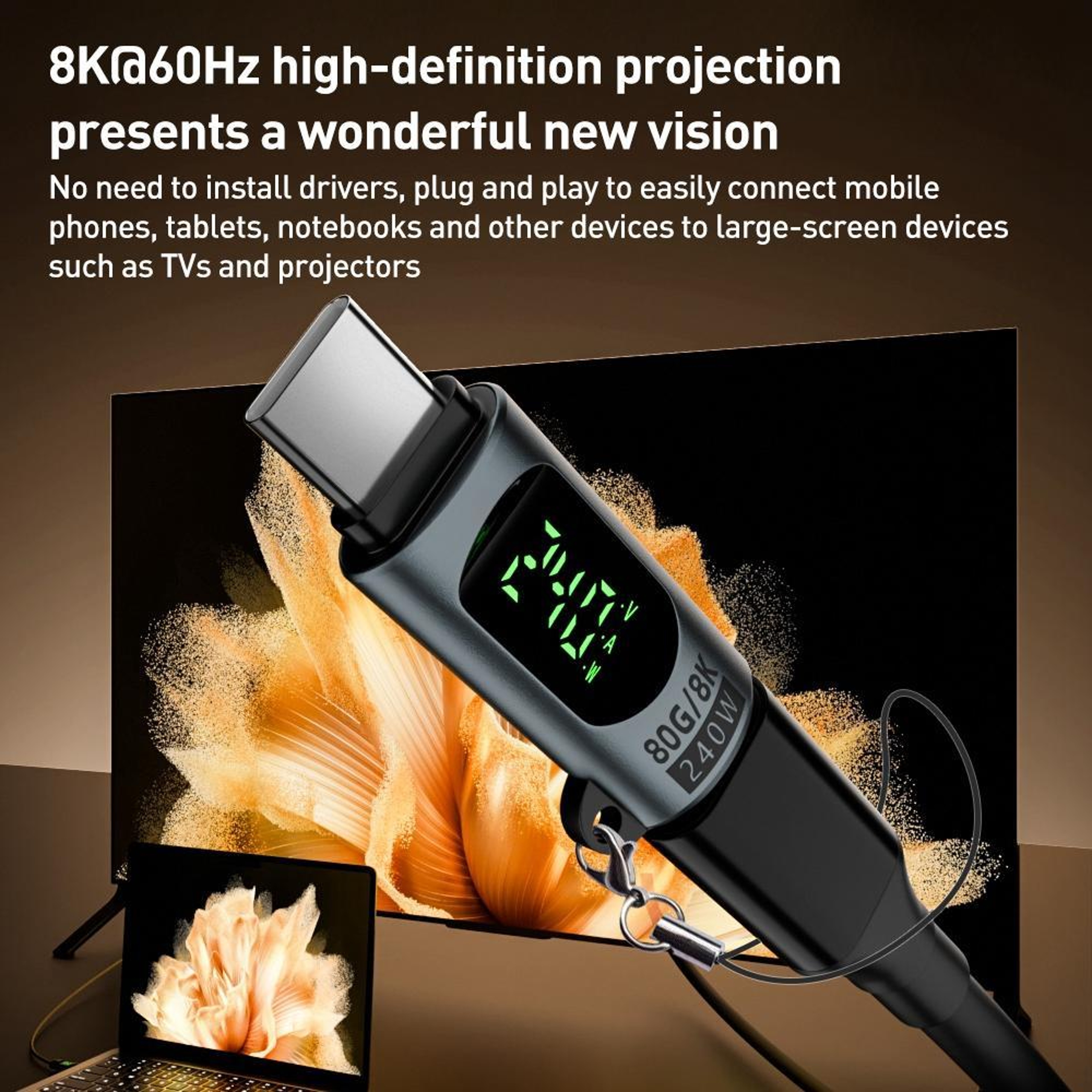 USB C 240W Adapter 80Gbps 8K Display USB C Extension Adapter with Digital Power Display – view 5