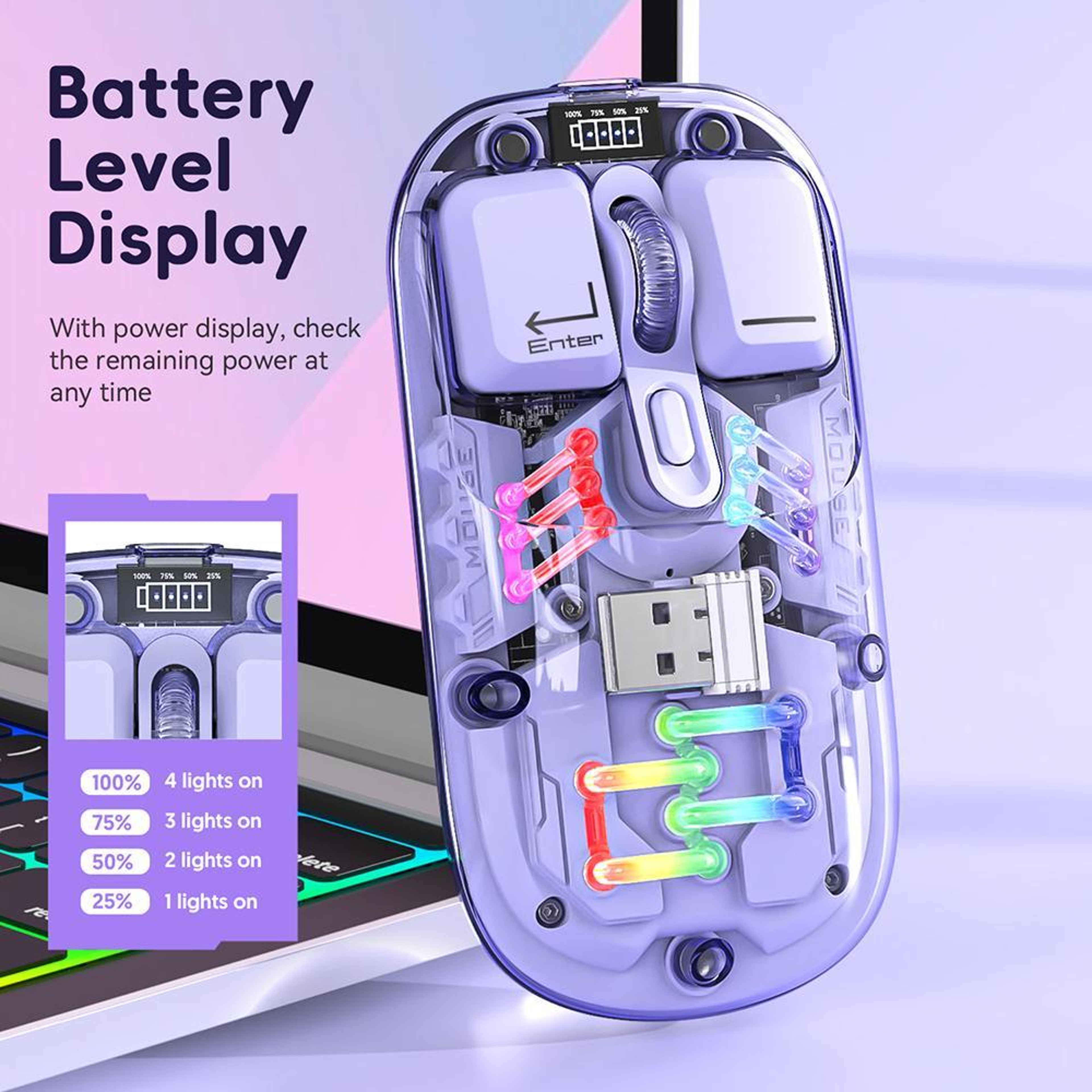 IMICE T300 Bluetooth Wireless Mouse Rechargeable Dual Mode Mouse with RGB Lighting Silent Clicks – view 5