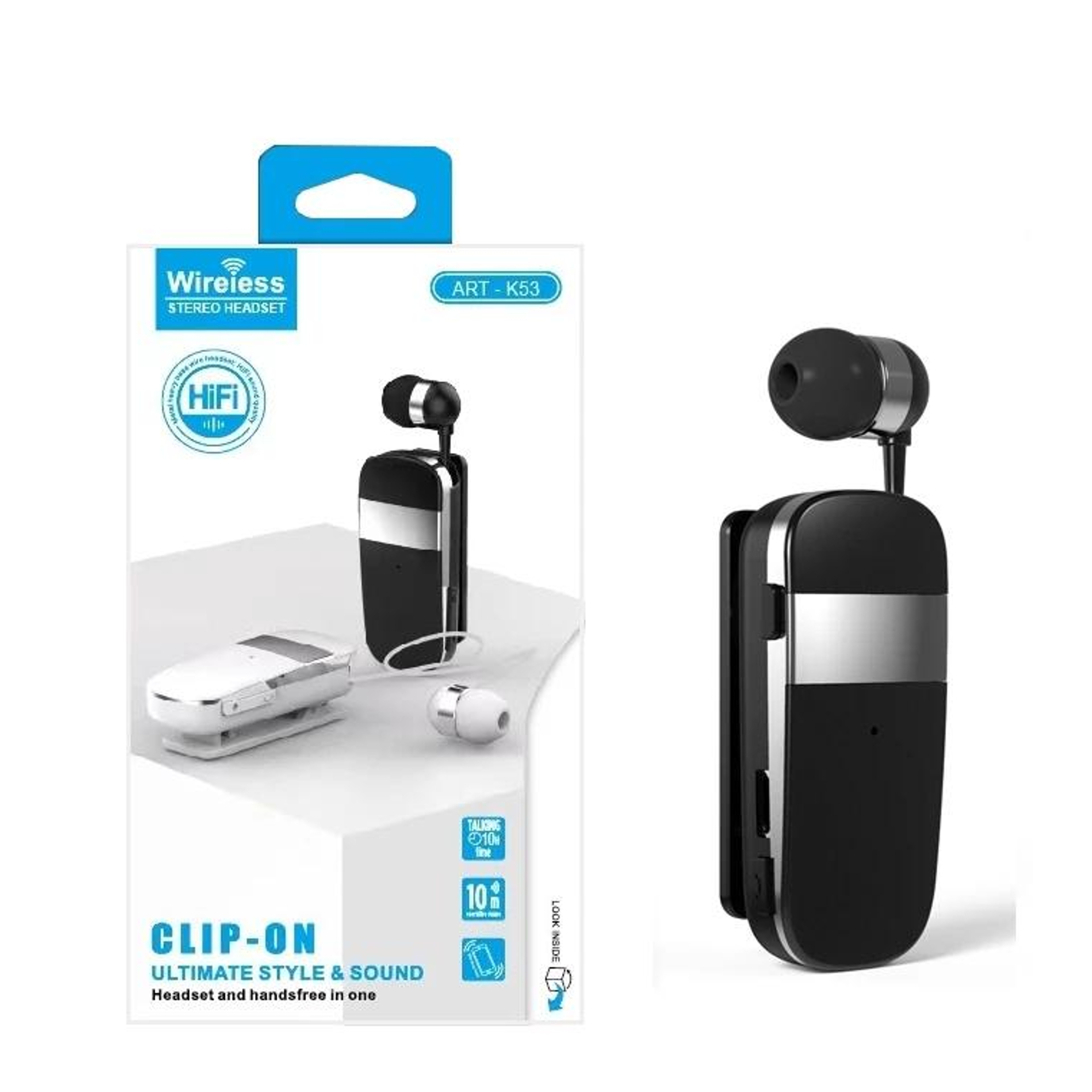K53 Bluetooth Headset Wireless Bluetooth Earphone with Vibration Alert Retractable Cable Dual Phone Pairing – view 9