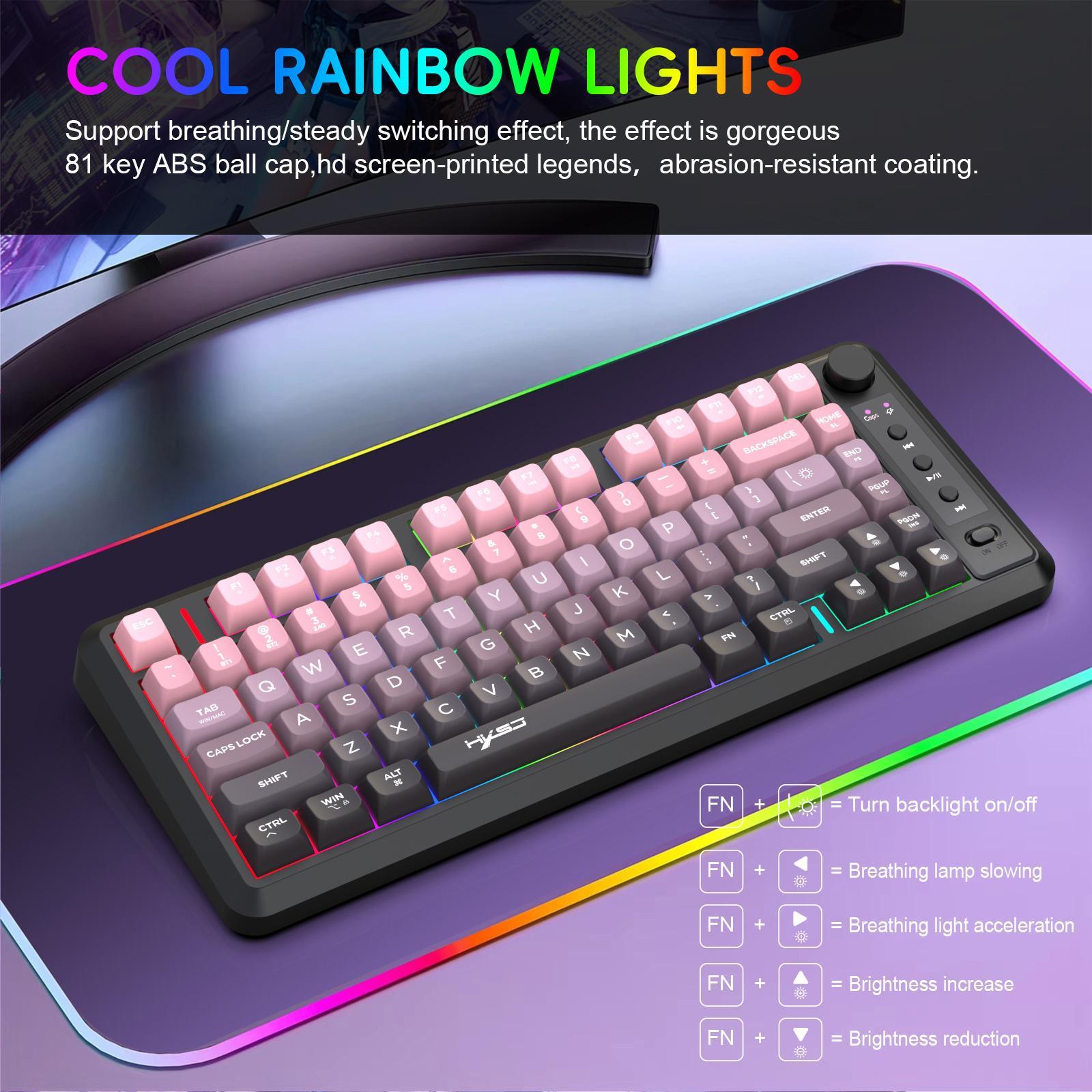 HXSJ L400 Tri Mode Wireless Keyboard with RGB Backlit 81 Keys for PC Laptop Tablet – view 19