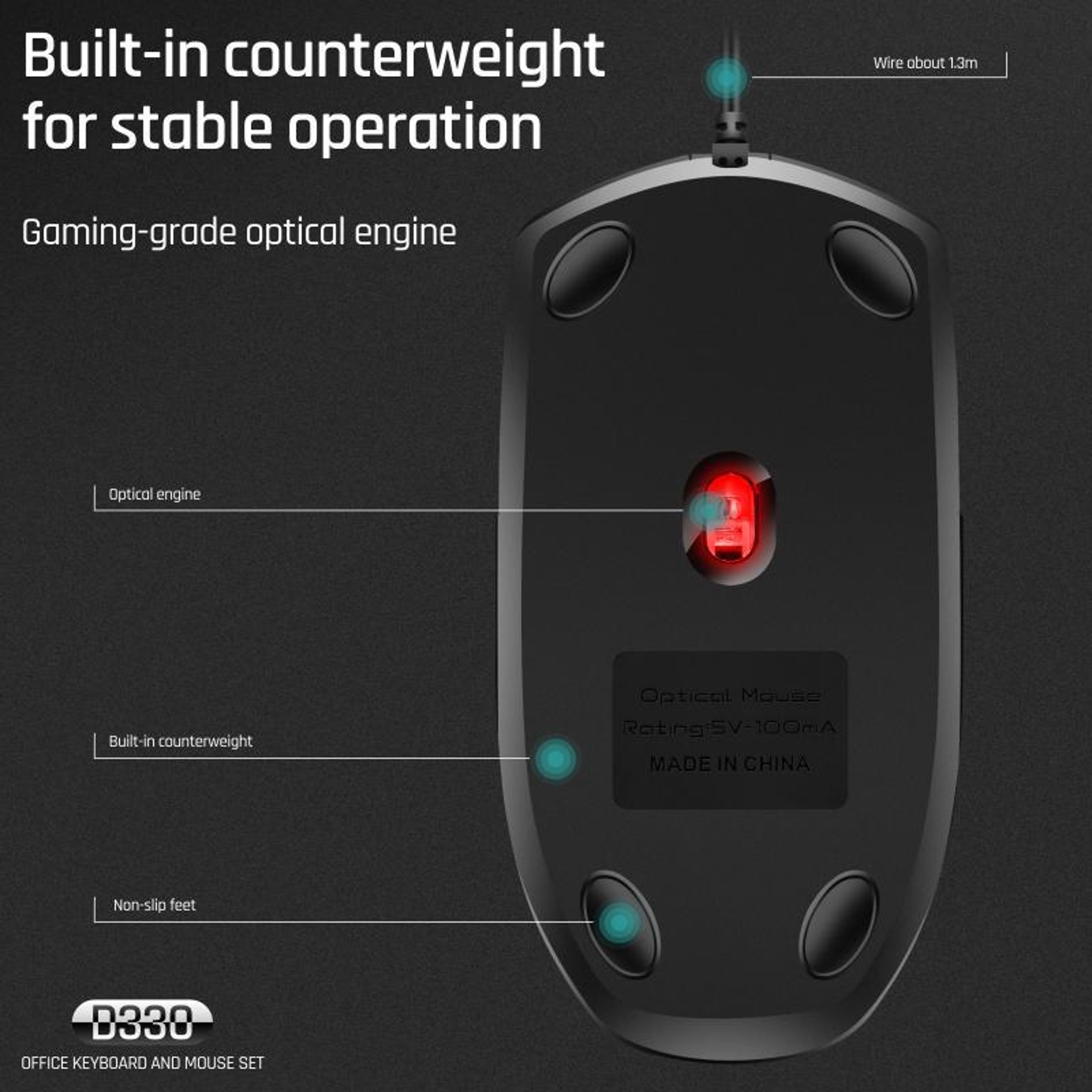SHIPADOO D330 Wired Keyboard Mouse Combo USB Computer Keyboard and Mouse for Office Home Gaming – view 6