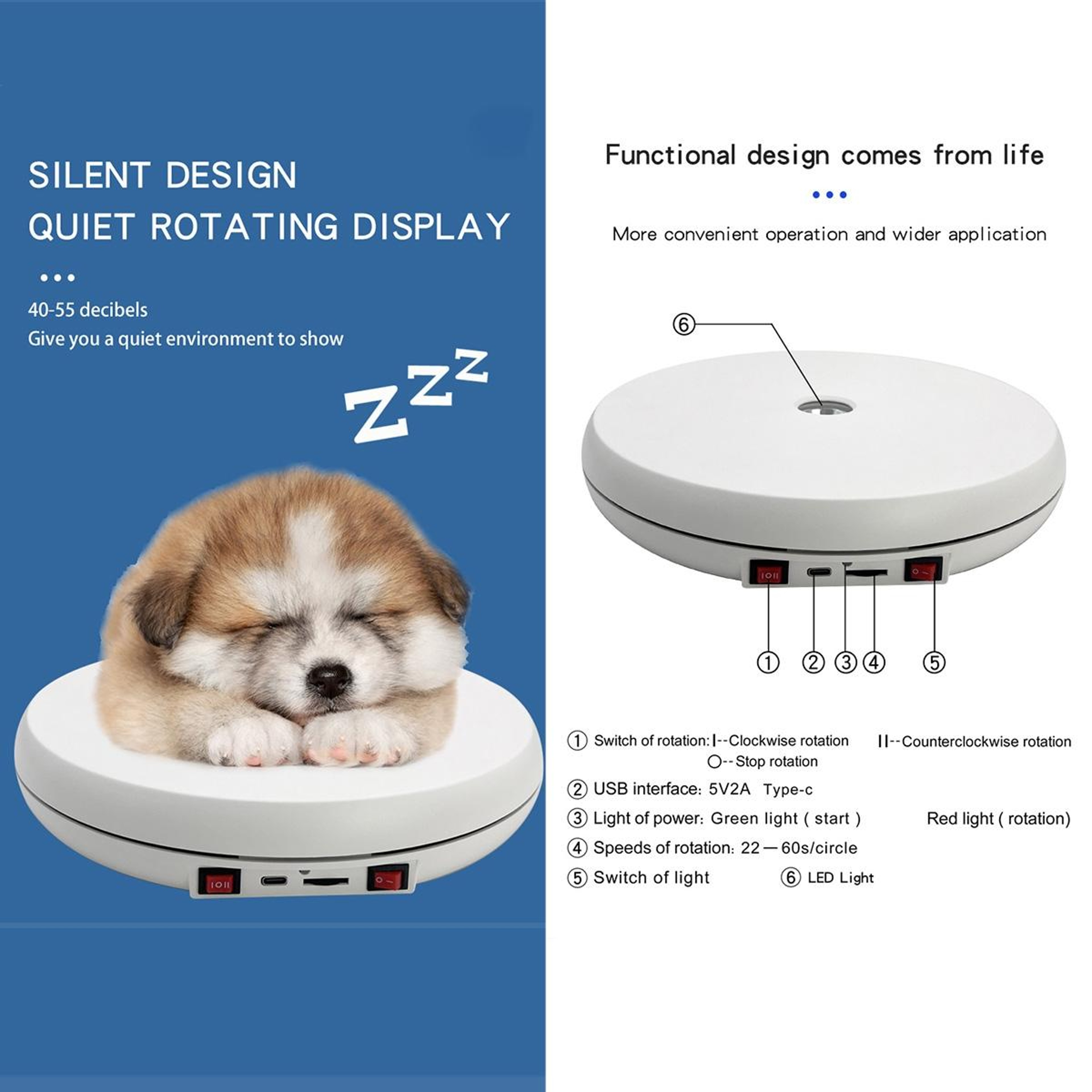 25cm Rotating Display Stand with LED Light 360° Electric Display Turntable – view 4