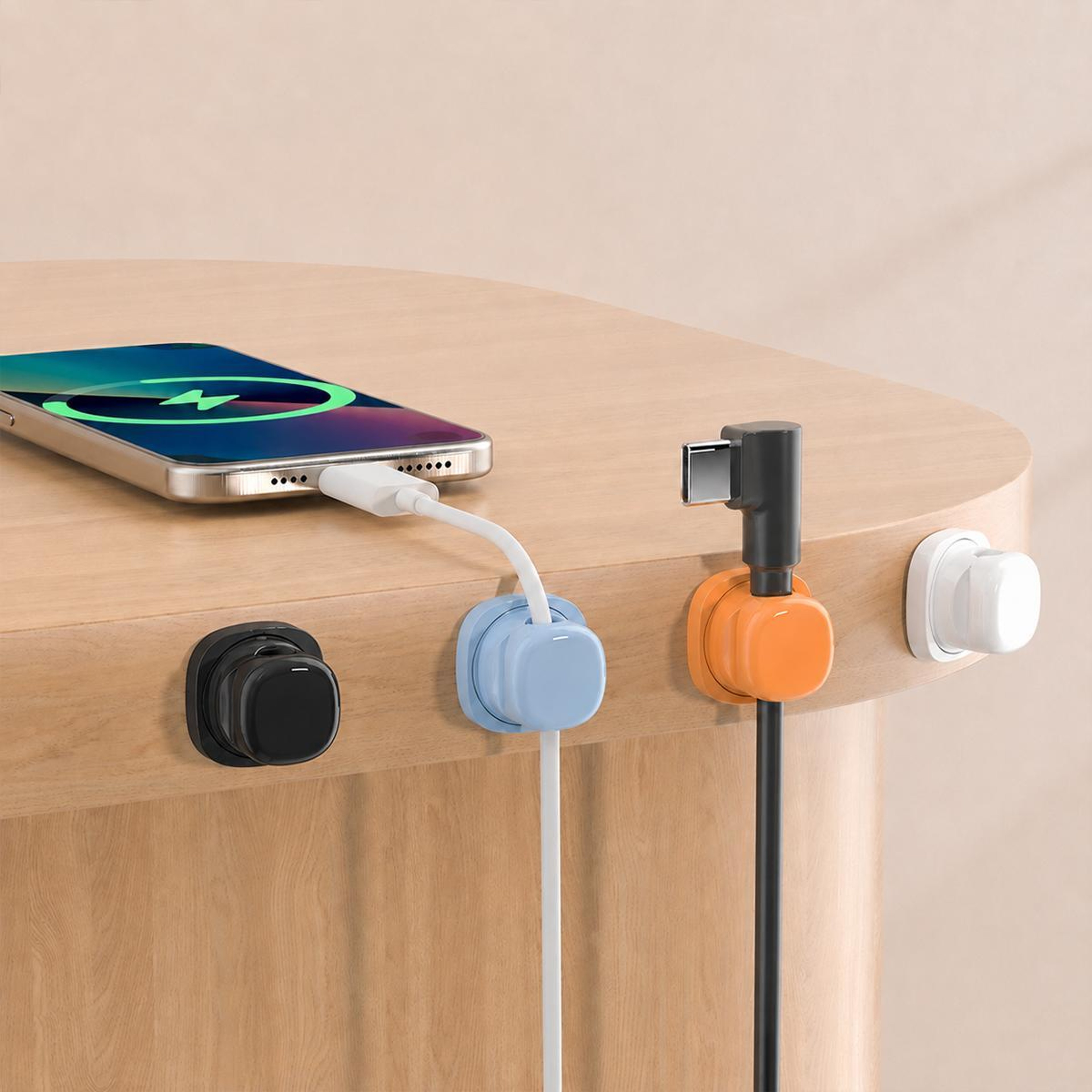 360 Rotating Cable Organizer Wall Mounted Cord Holder Clips 4 Pack for Desk and Home – view 1