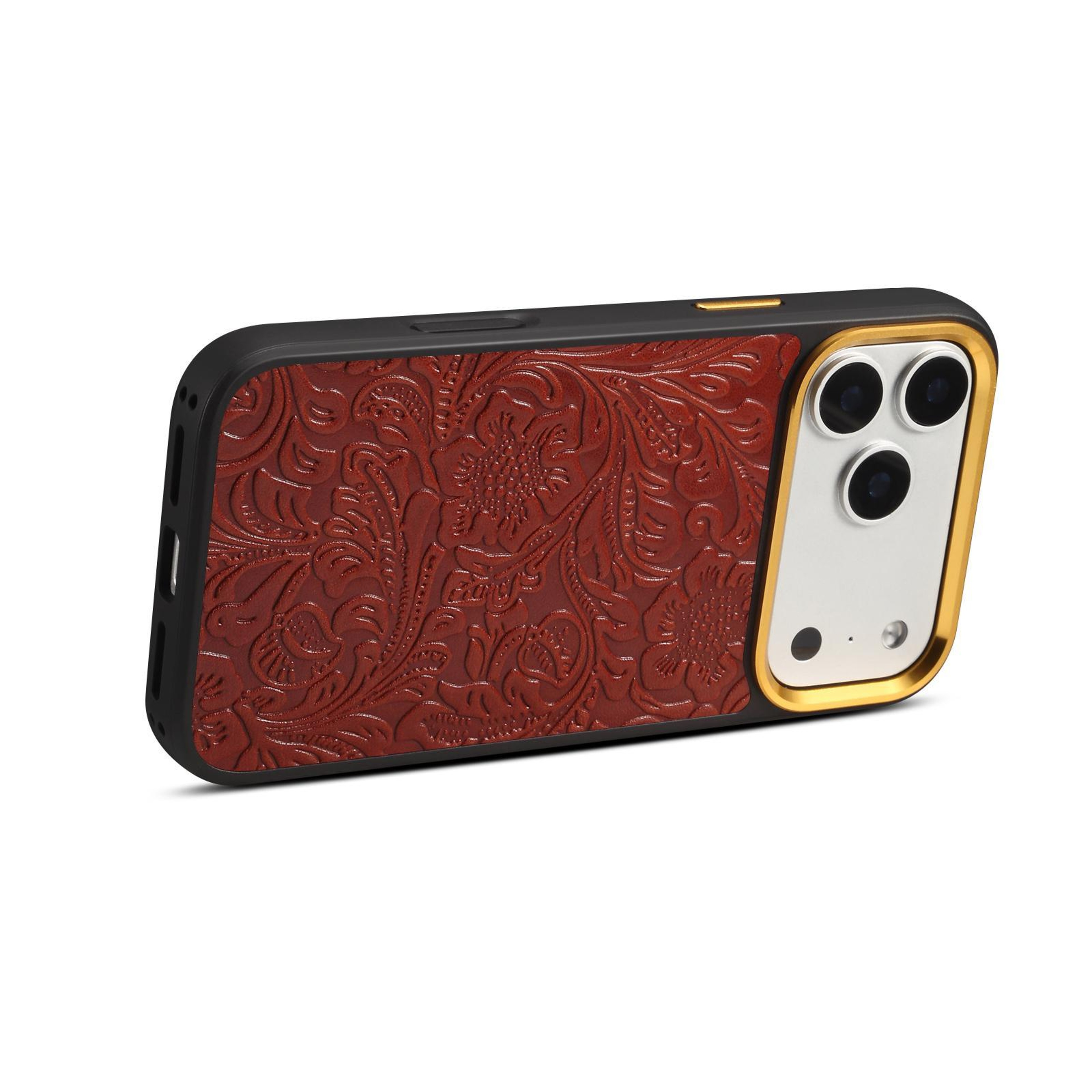 IPhone 17 Pro  Pro Max Leather MagSafe Phone Case With Retro Flower Texture 1