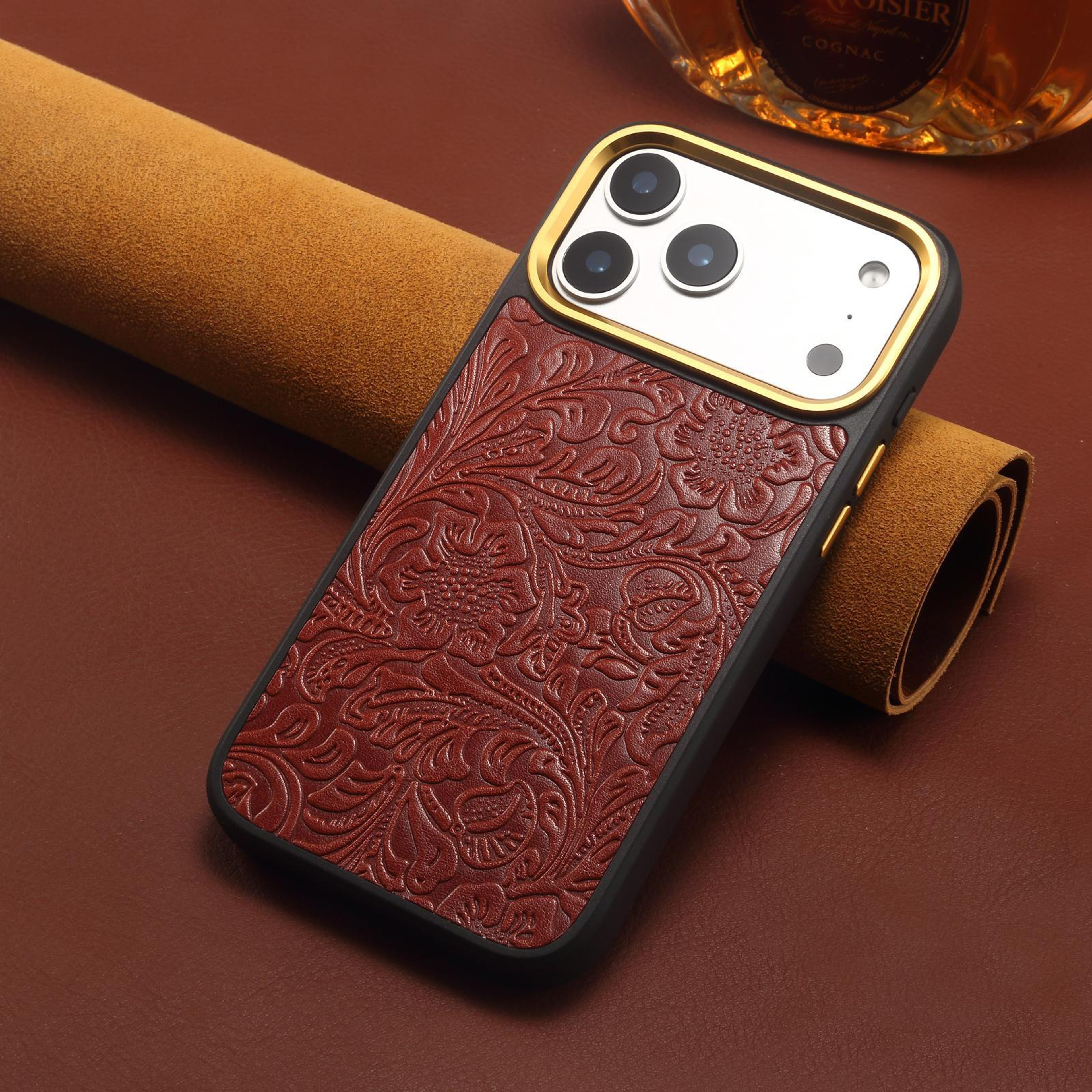 IPhone 17 Pro  Pro Max Leather MagSafe Phone Case With Retro Flower Texture 5