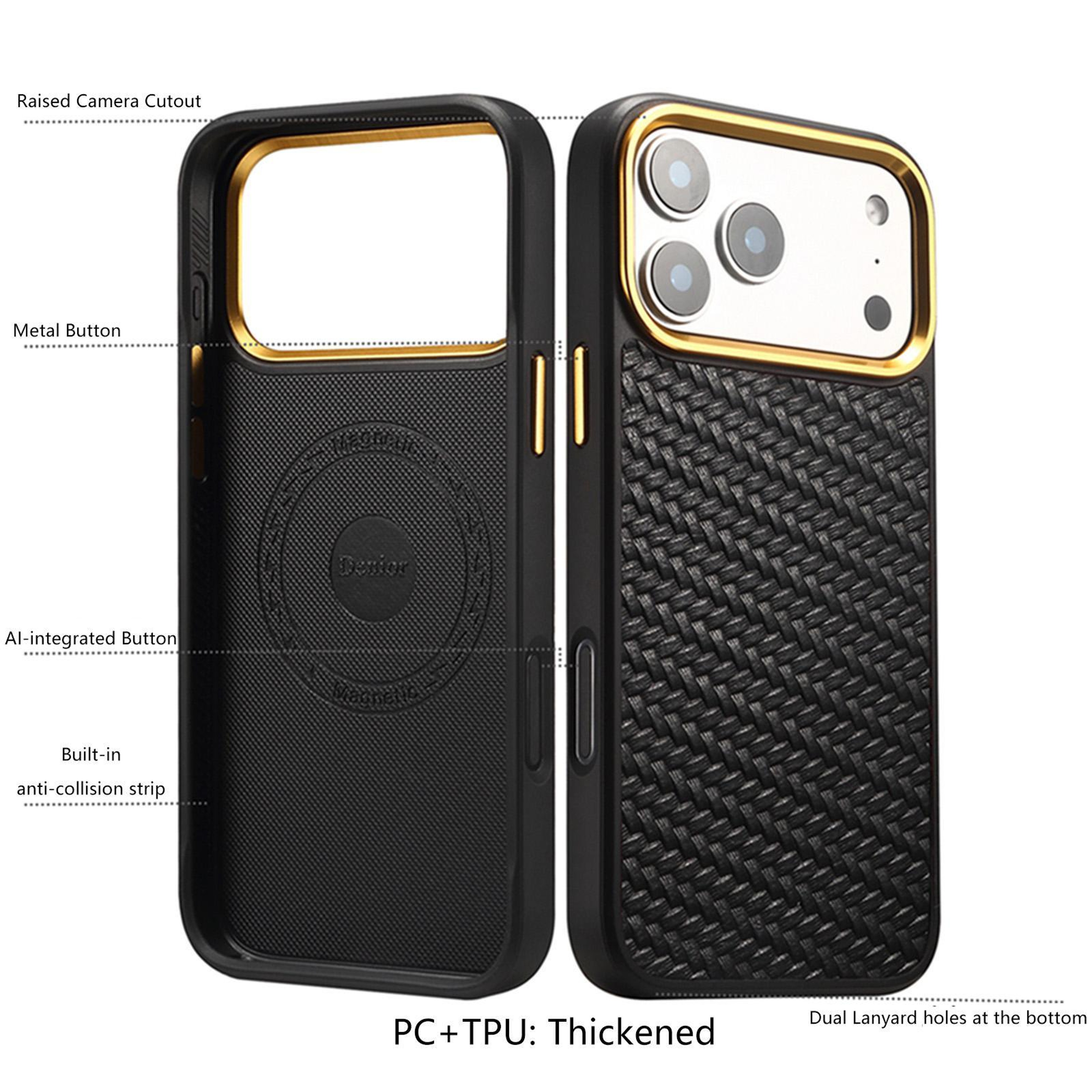 Denior Leather Woven Twill IPhone 16 Pro  Pro Max Case MagSafe Compatible Shockproof Cover 3