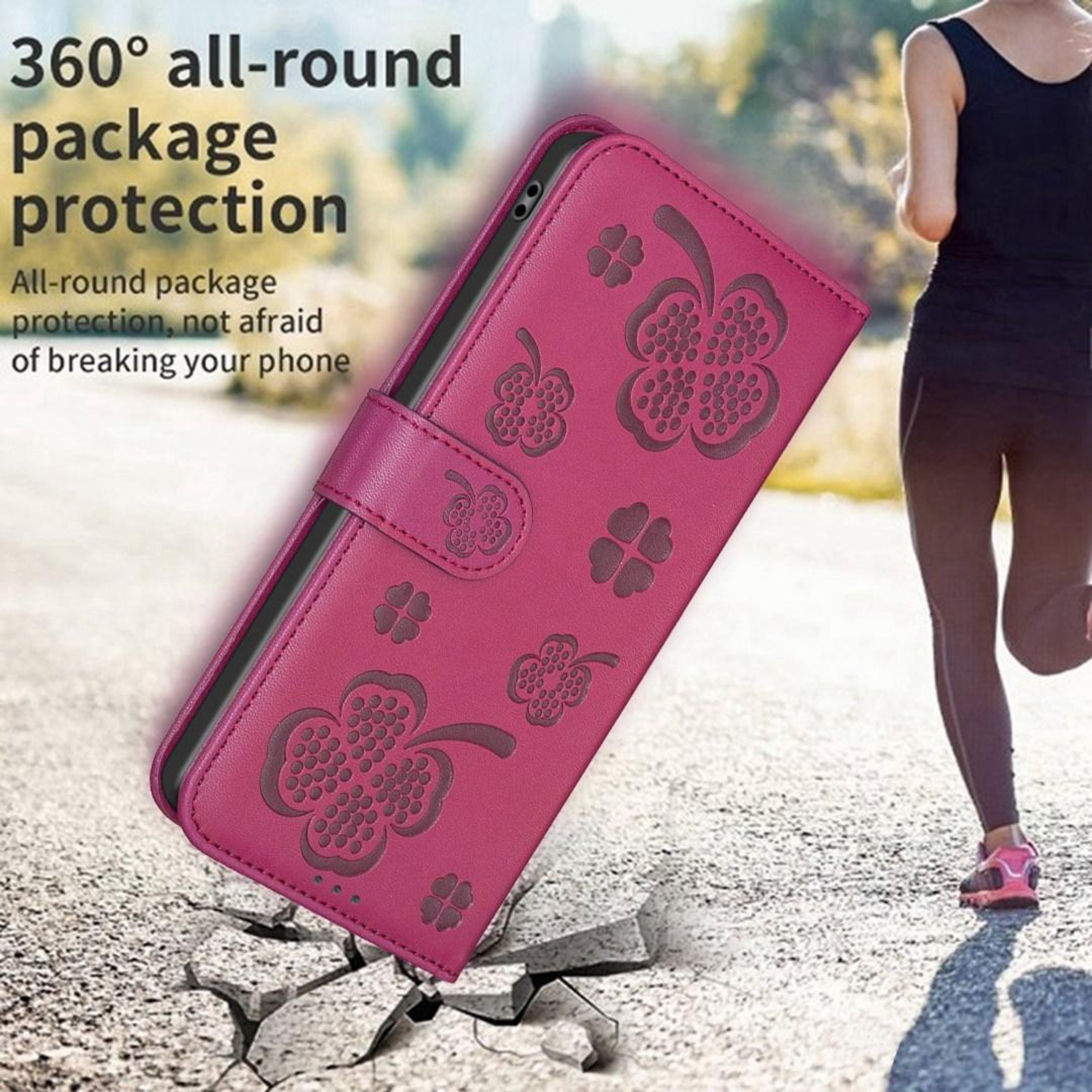 Infinix GT 50 Pro 5G Leather Wallet Phone Case with Card Holder Kickstand Four Leaf Embossed Cover – view 10
