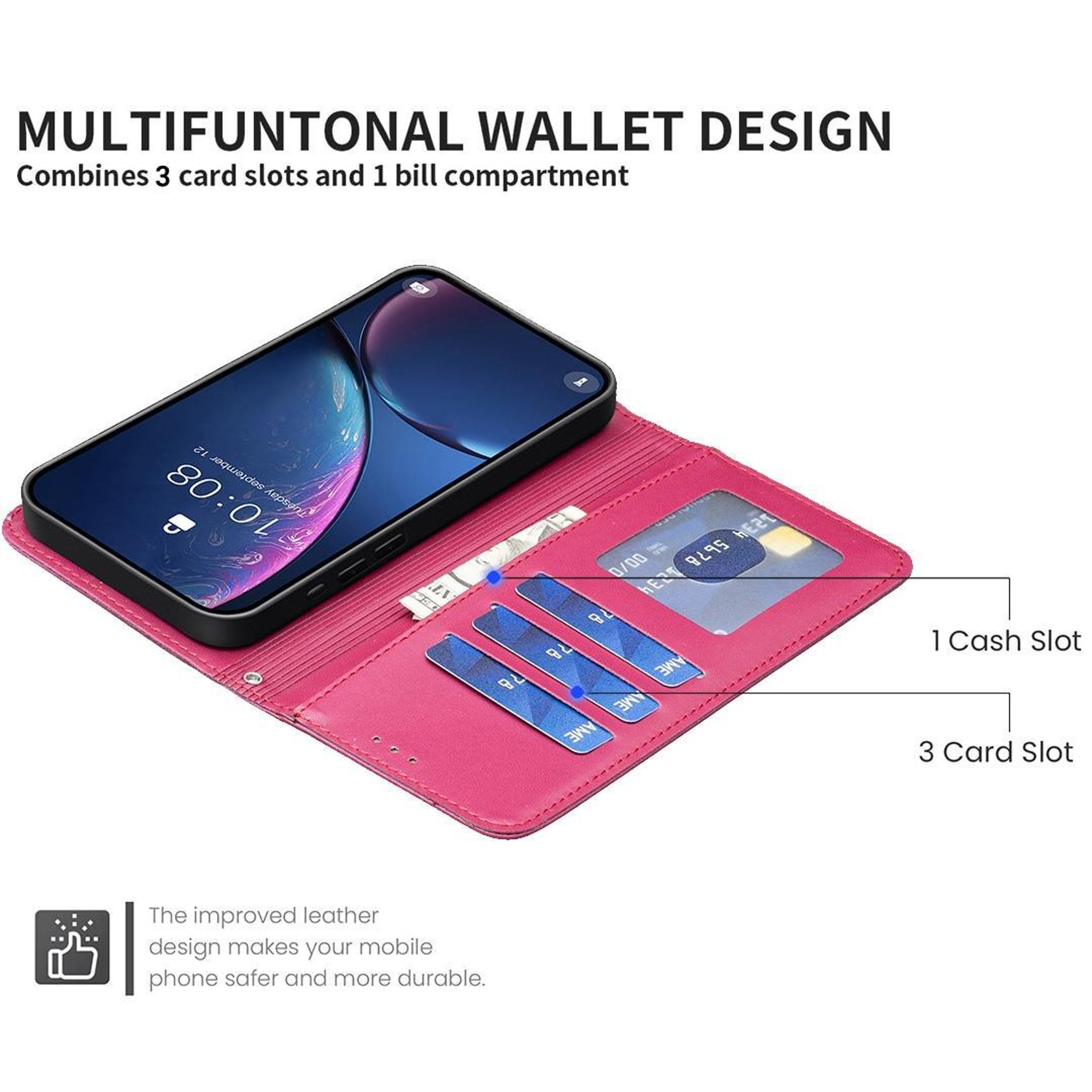 Infinix GT 50 Pro 5G Leather Wallet Phone Case with Card Holder Kickstand Four Leaf Embossed Cover – view 7