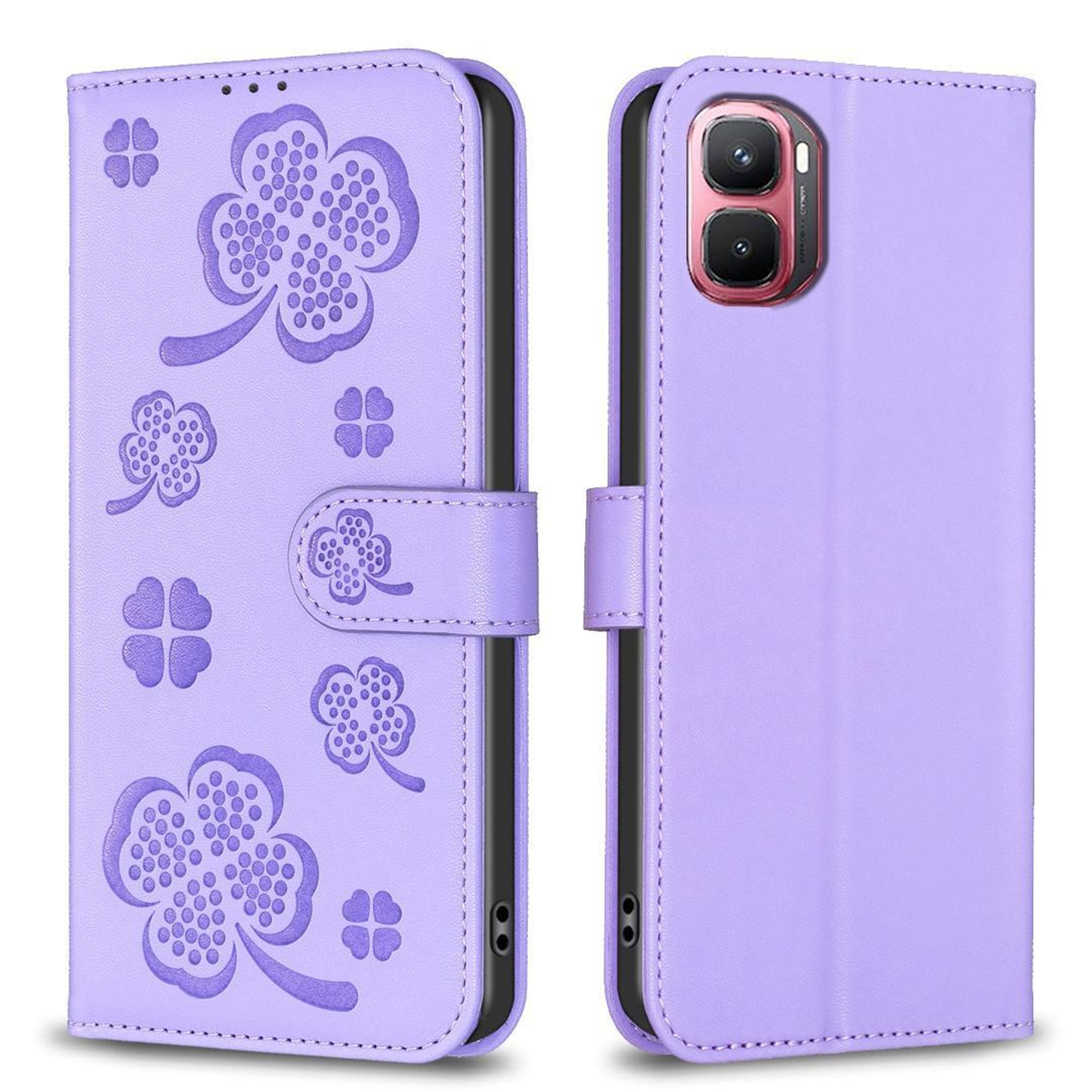 Infinix GT 50 Pro 5G Leather Wallet Phone Case with Card Holder Kickstand Four Leaf Embossed Cover – view 14