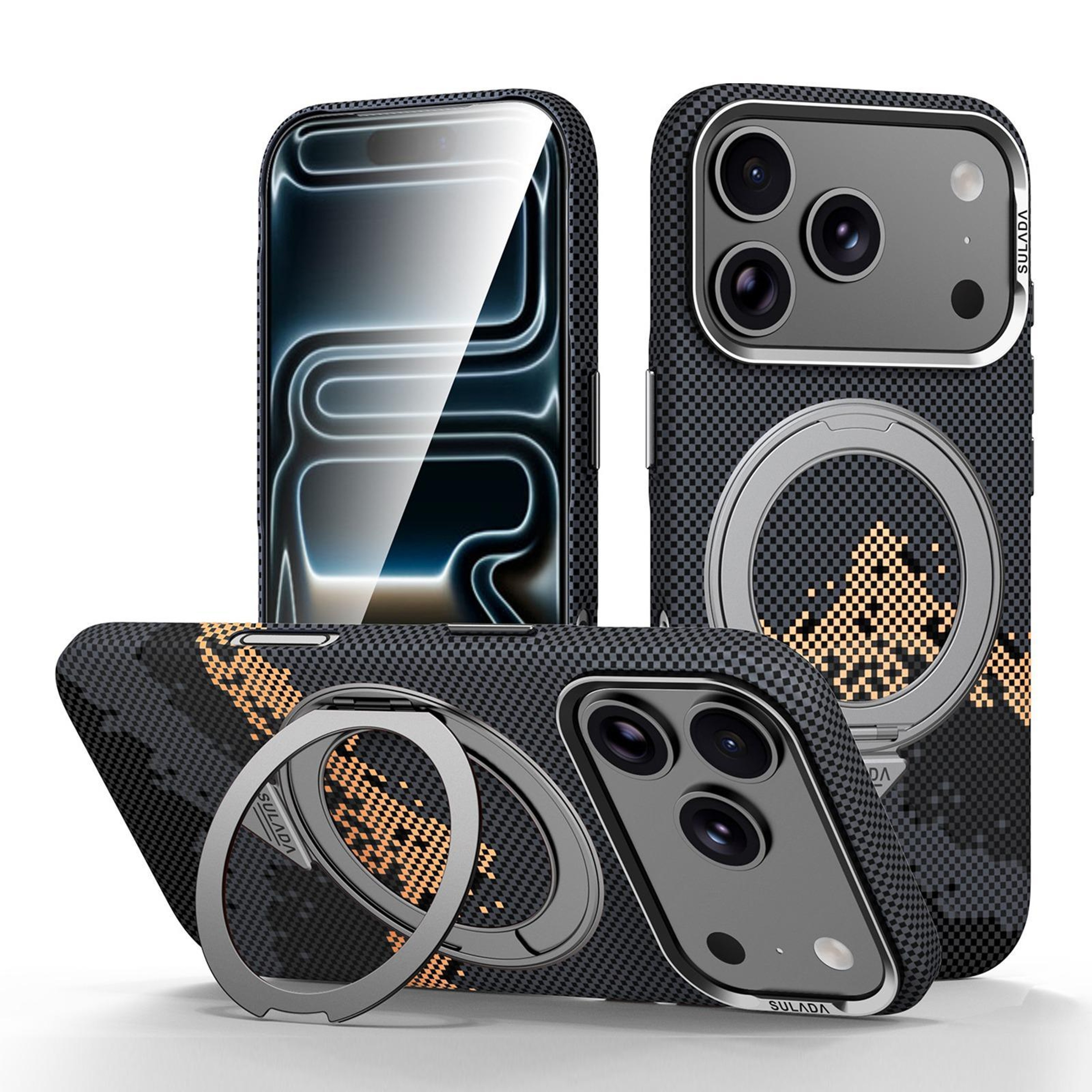 SULADA IPhone 17 Pro  Pro Max Case With Kevlar Phone Case Design And 360 Rotating Magnetic Holder 0