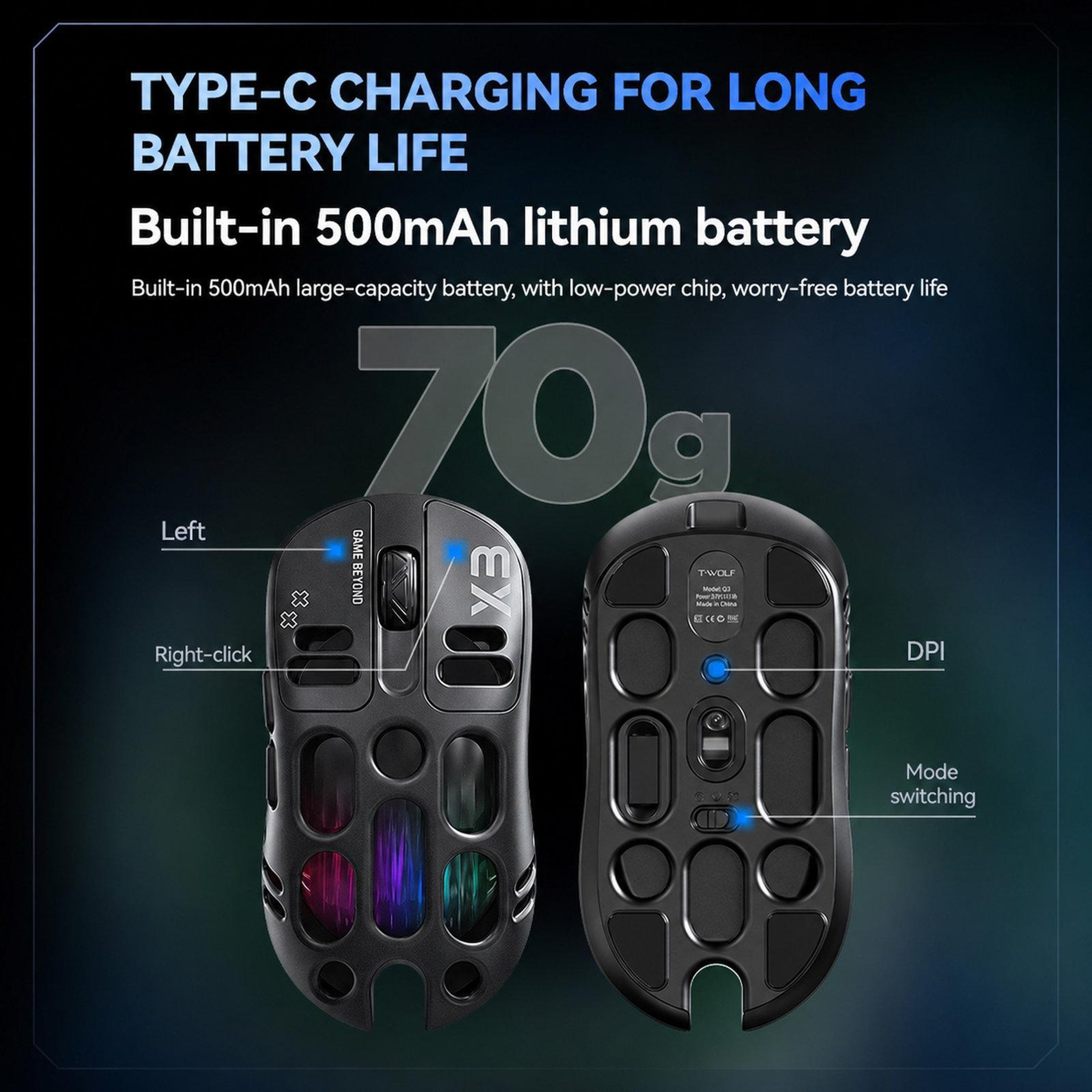 T-WOLF X3 Tri Mode Wireless Gaming Mouse with 8000 DPI Optical Sensor and Lightweight Honeycomb Design – view 11