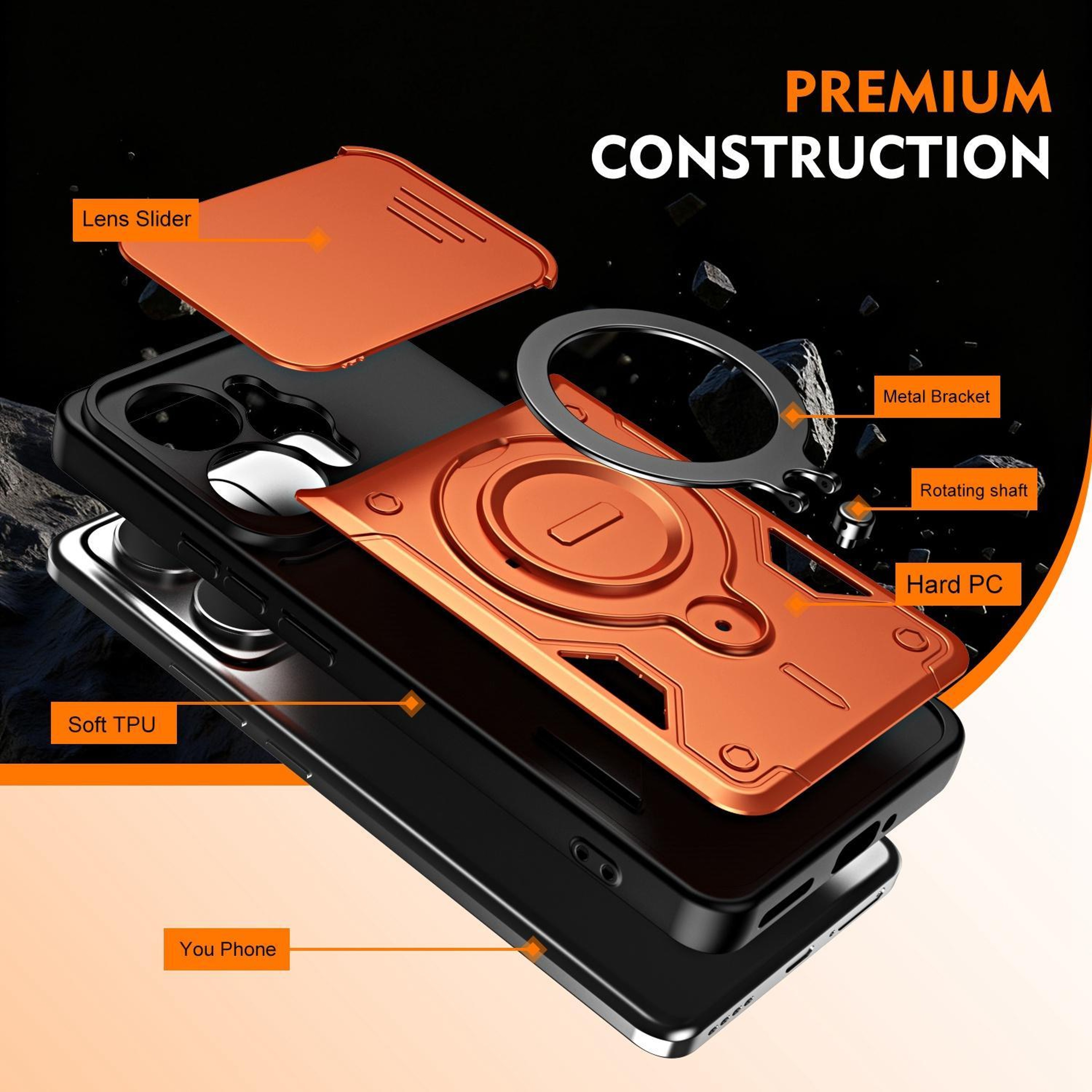 Realme 15 15 Pro 5G Ring Holder Phone Case With Camera Lens Slide Cover Shockproof Protection 7