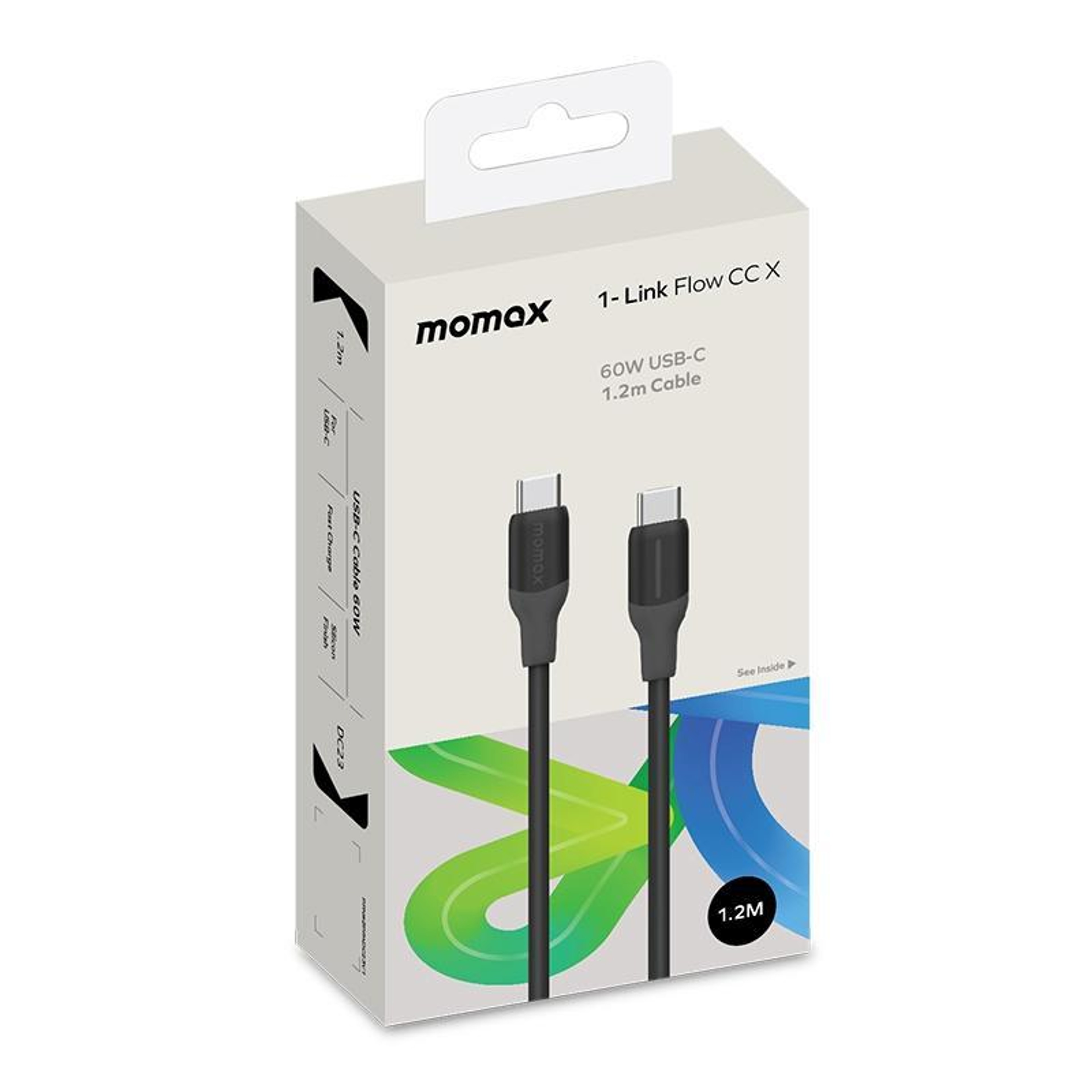 MOMAX 1Link Flow 60W USBC To USBC Cable Soft Silicone Fast Charging Cable 12m 6