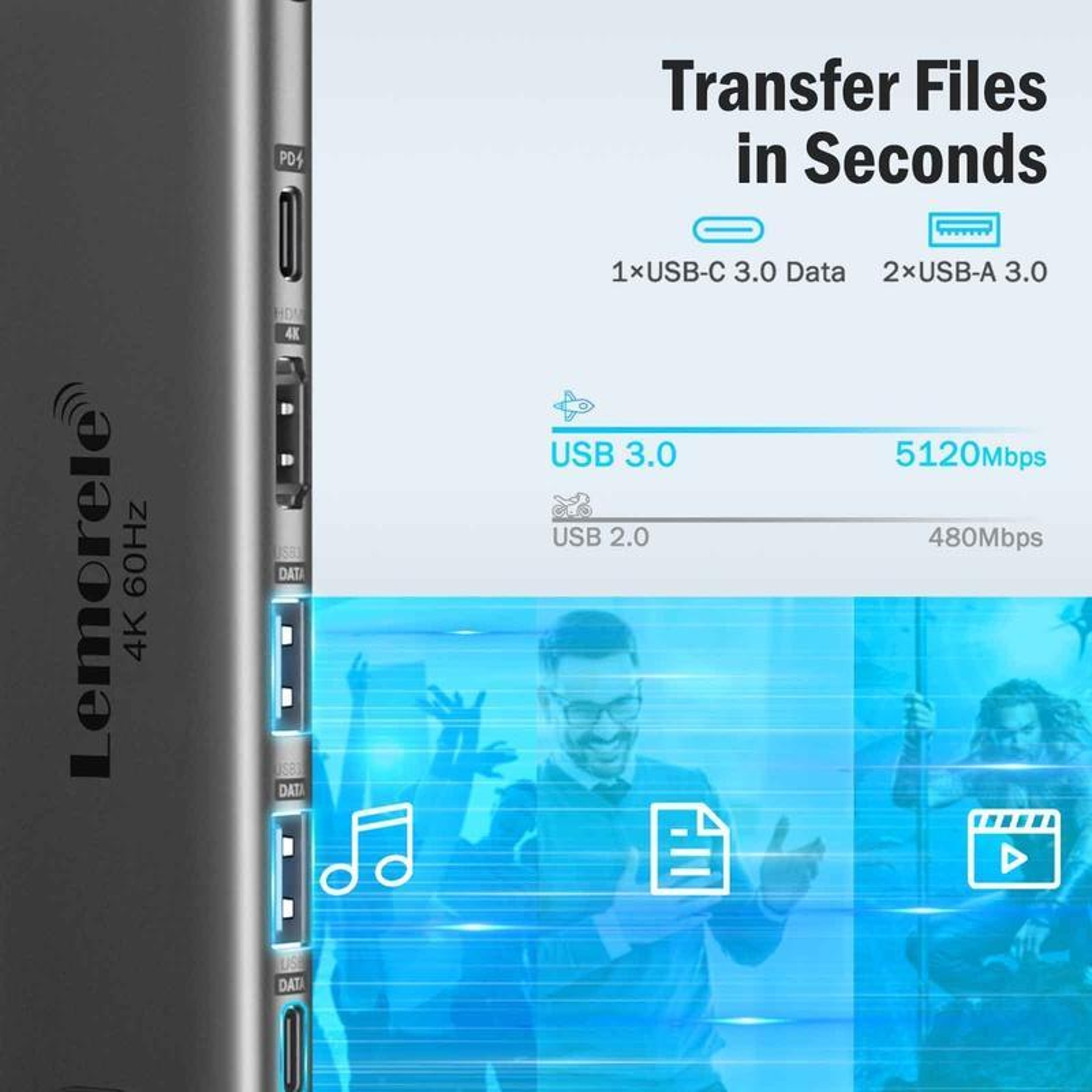 Lemorele 6 in 1 USB C Docking Station with 4K HDMI Adapter 100W PD Charging SD TF Card Reader – view 8