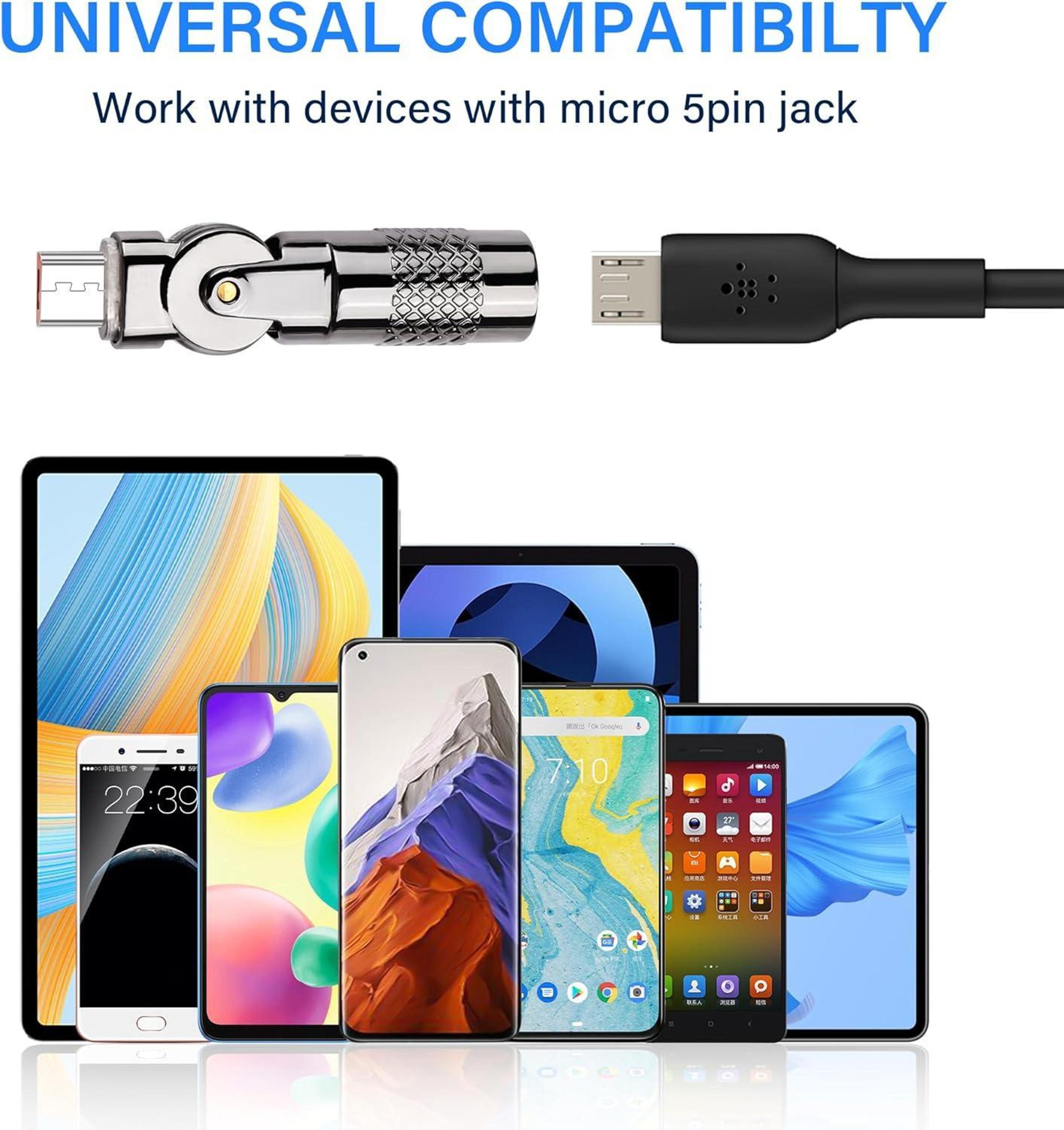 3A 180° Rotating Micro USB Adapter Metal Fast Charging & Data Sync Connector – view 6