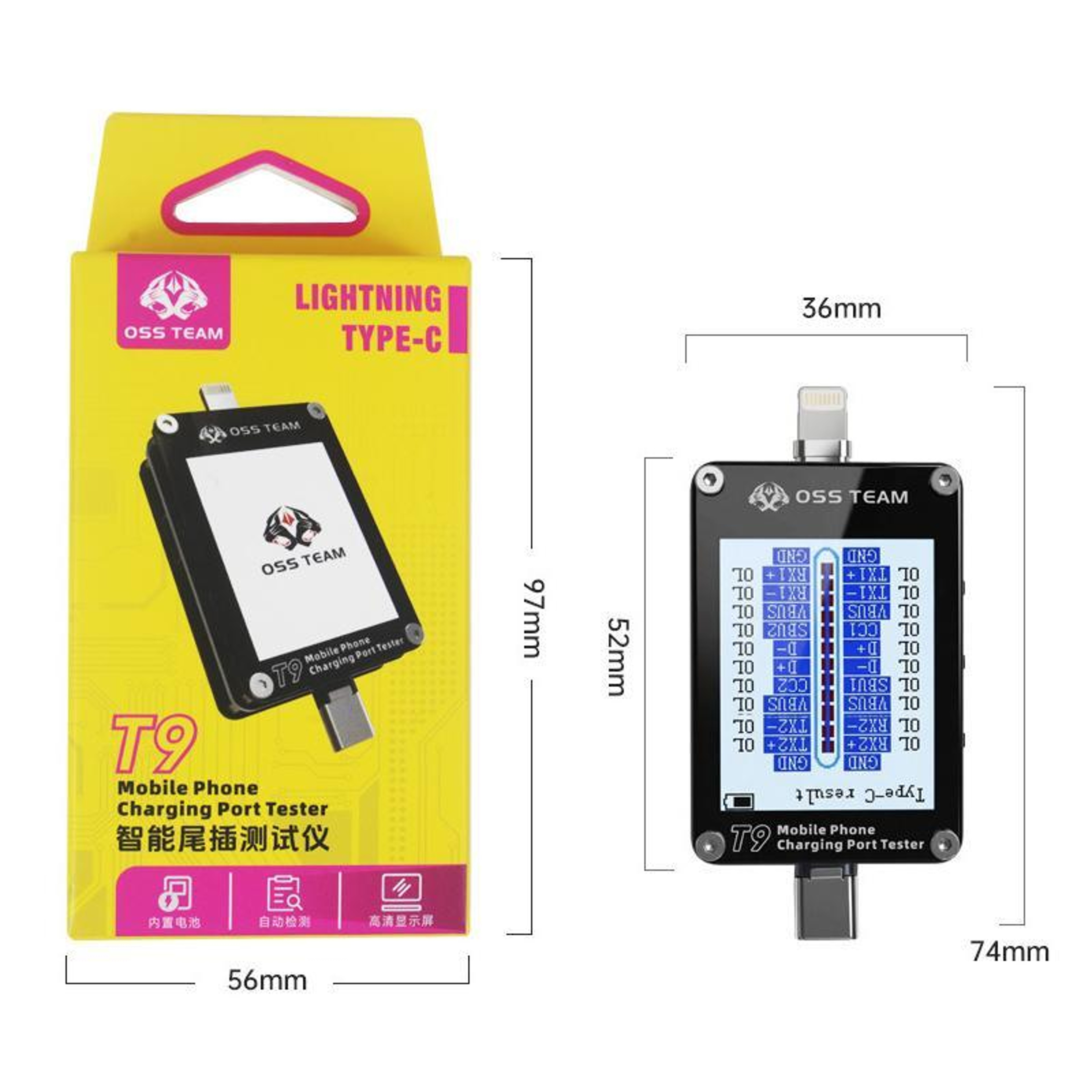OSS T9 Lightning Connector Tester and Type-C Plug Tester with HD Display for Phone Repair – view 9