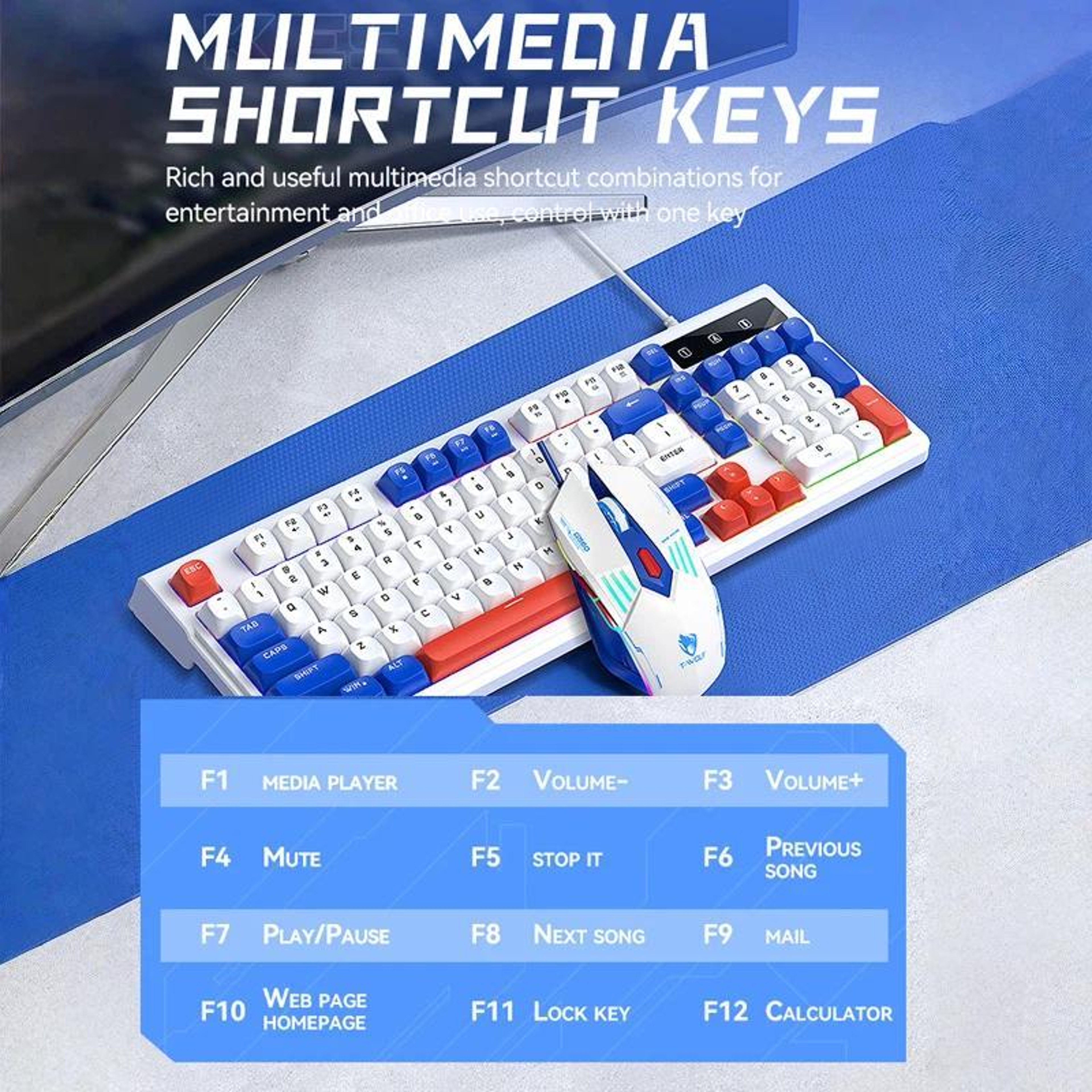 T-WOLF TF610 Gaming Keyboard and Mouse Combo 98-Key RGB Gaming Keyboard USB-C Wired Set – view 3
