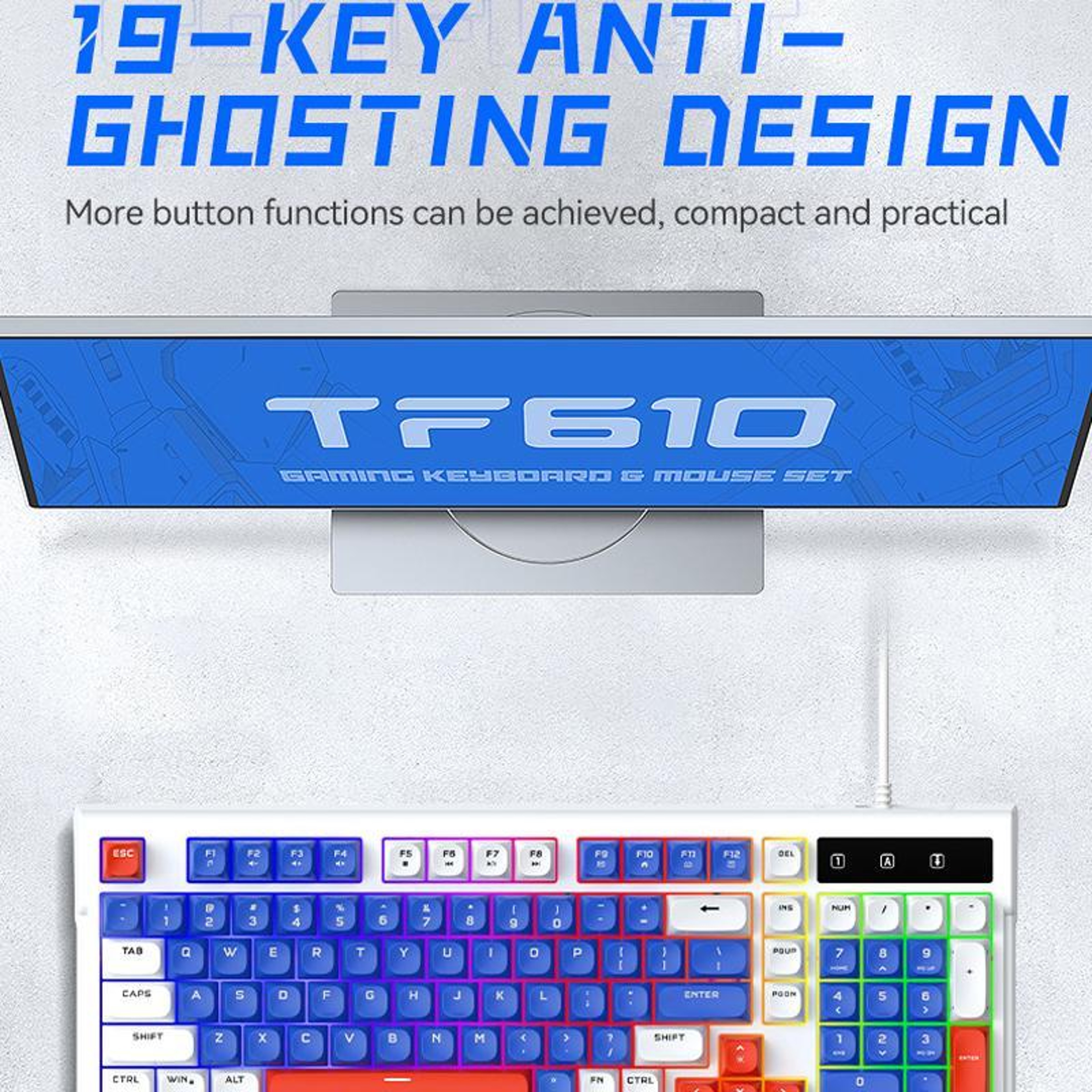 T-WOLF TF610 Gaming Keyboard and Mouse Combo 98-Key RGB Gaming Keyboard USB-C Wired Set – view 5