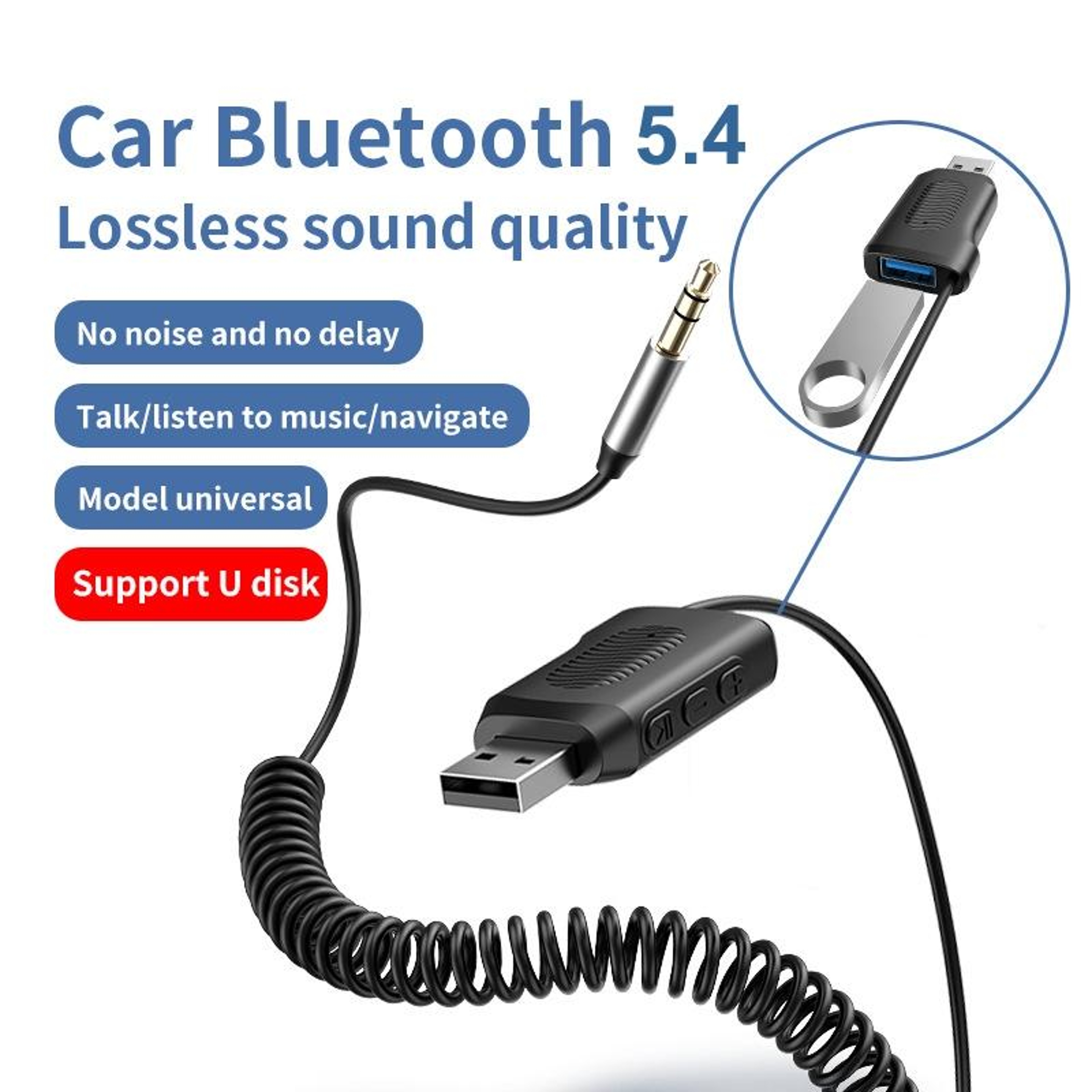 Bluetooth 5.4 Bluetooth Car Adapter AUX Receiver with USB Music Playback – view 2