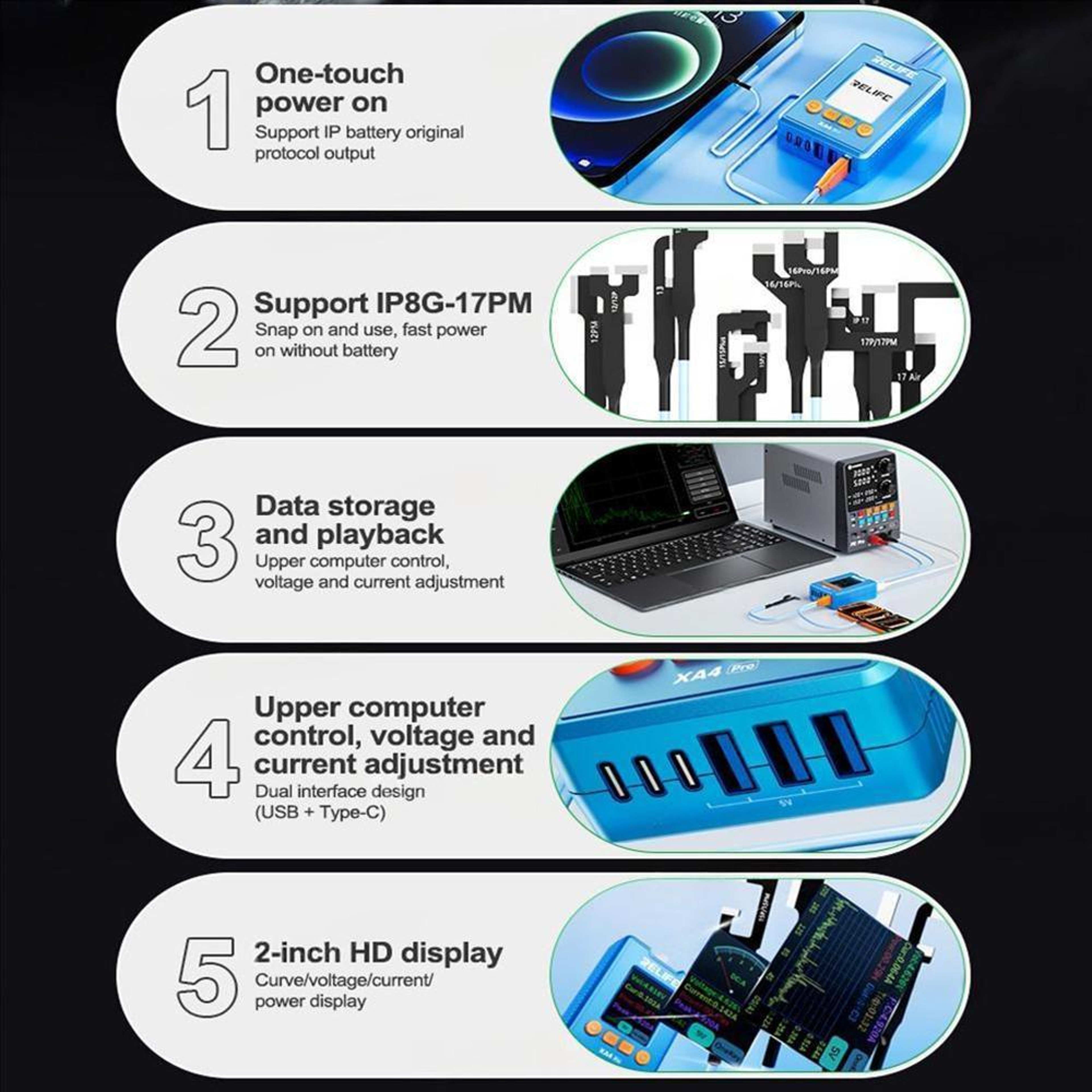 RELIFE XA4 Pro HD Display Power Cable USB Type C iPhone Repair Tool for iPhone 8 to 17 Pro Max – view 10