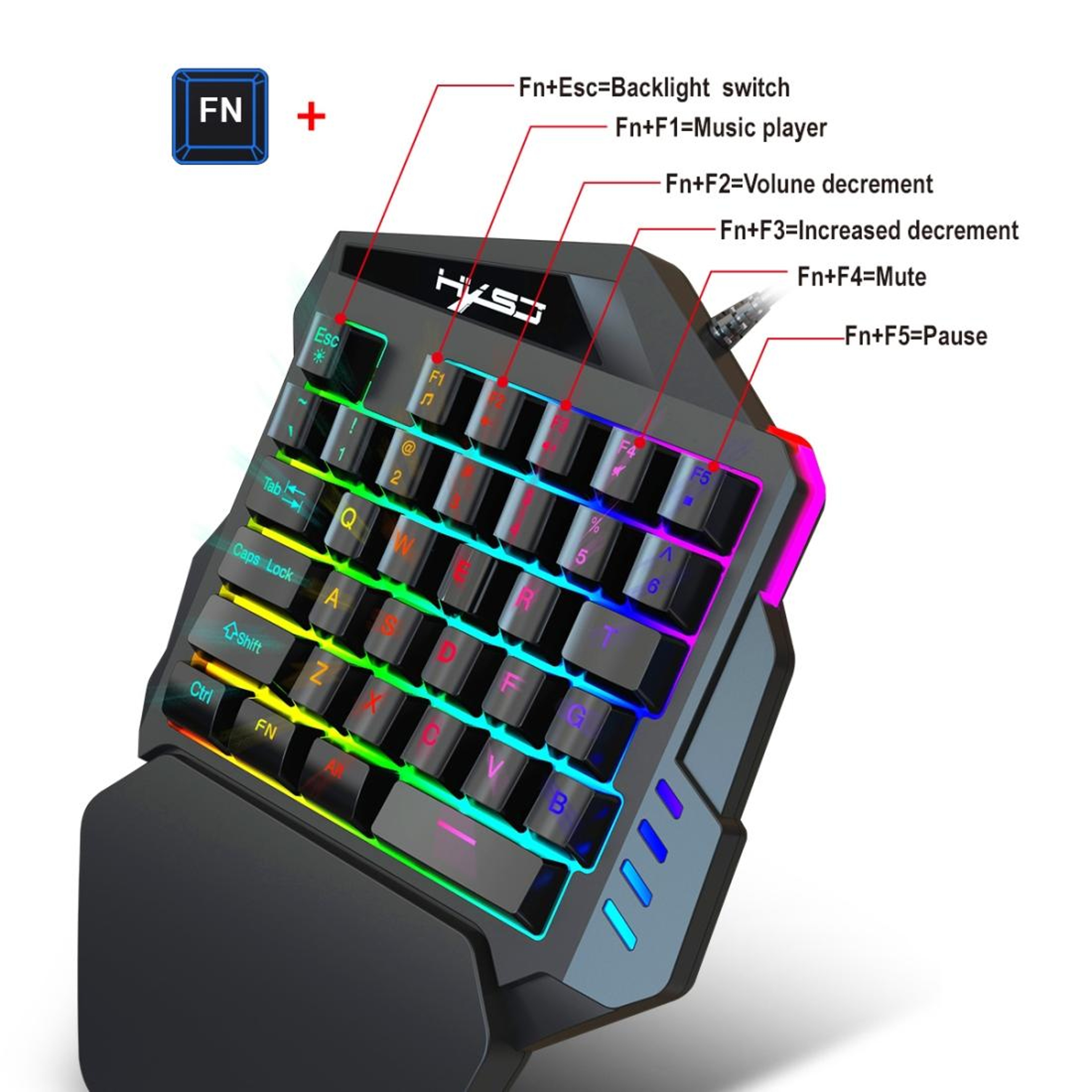 HXSJ V100 OneHanded Gaming Keyboard Mechanical Blue Switch RGB Gaming Keypad 7